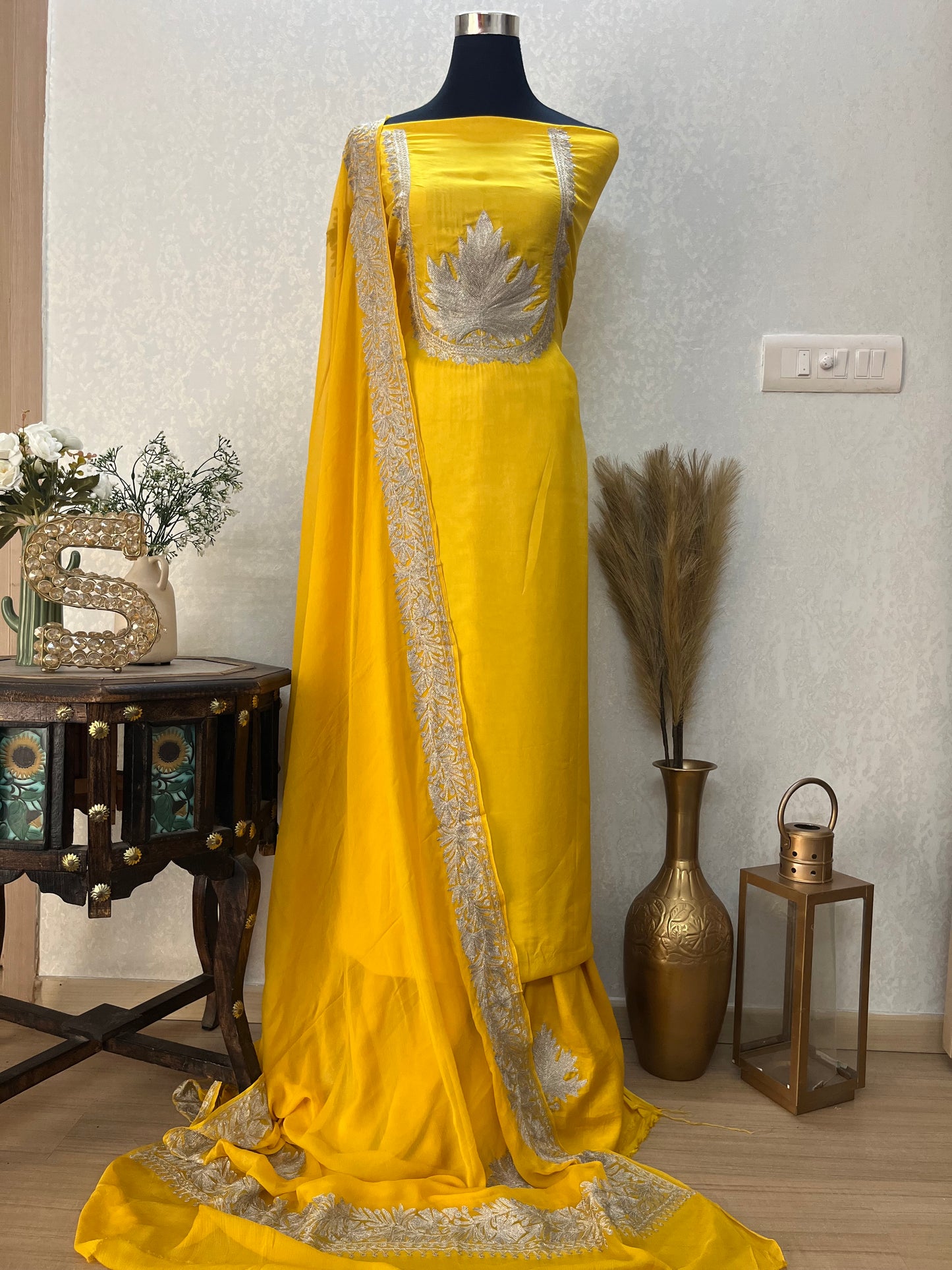 Golden Yellow Sanam’ Tilla Kashmiri Silk Suit