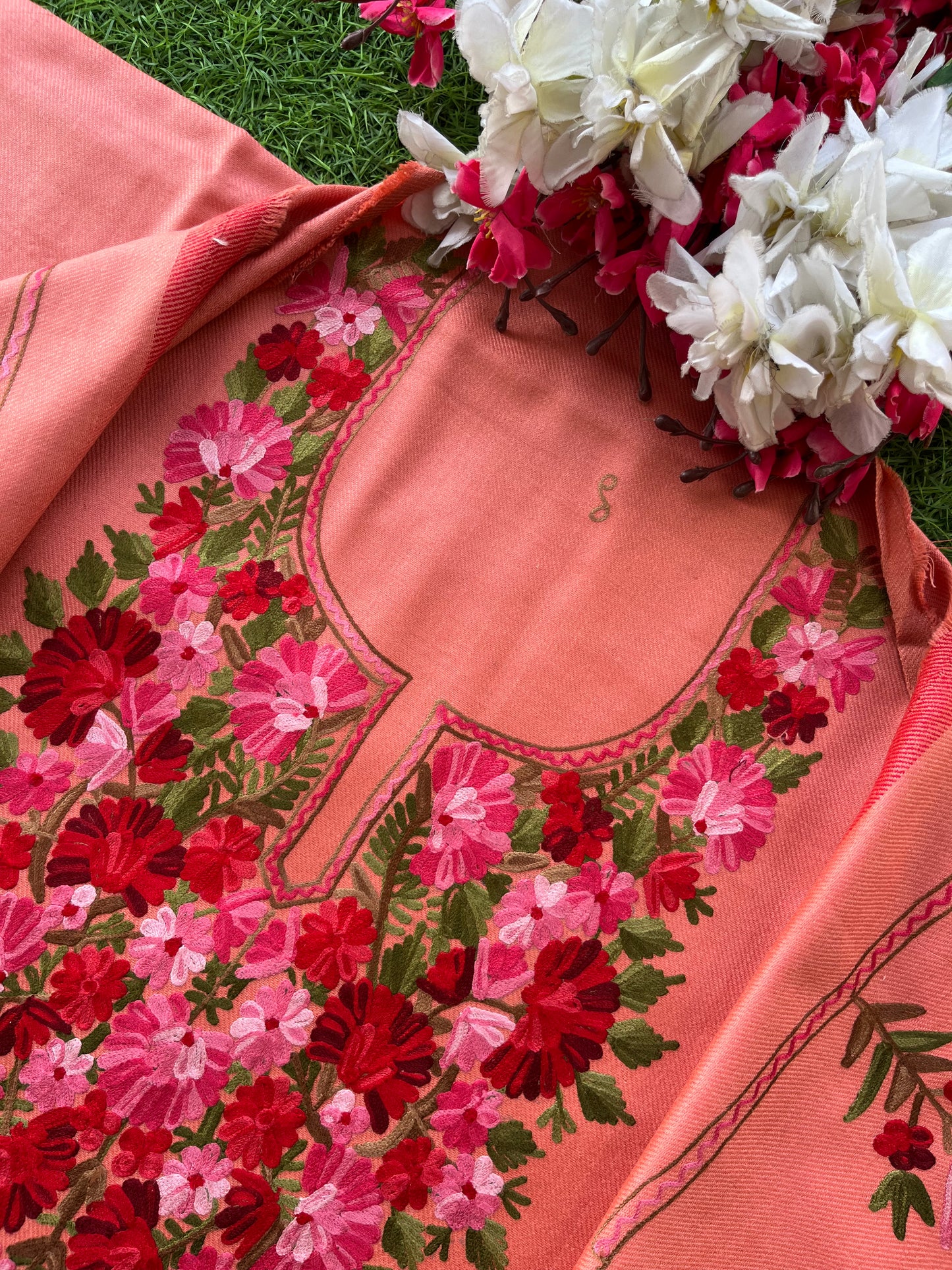 Soft Pink Woollen Aari Embroidered 2pc suit 5mtr