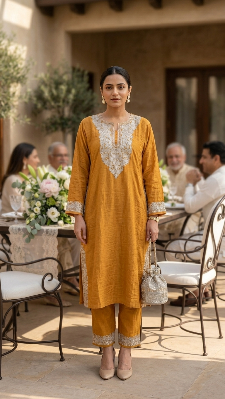 Orange Cotton Kashmiri Pheran Set (48)