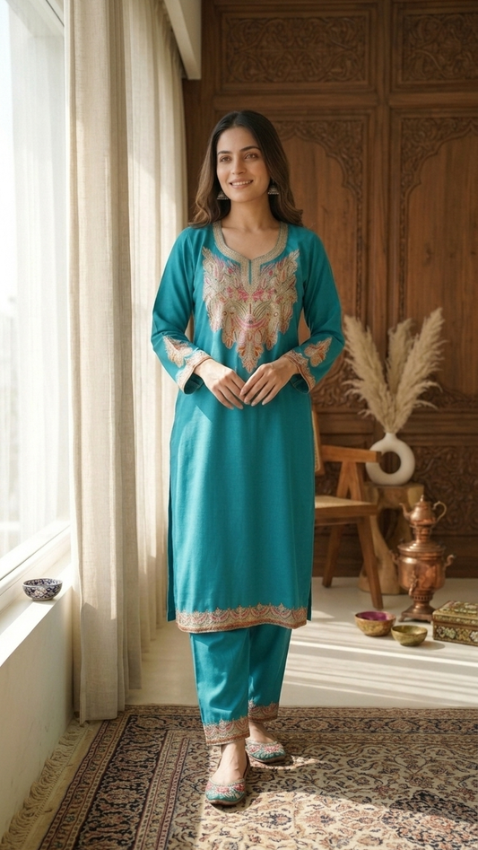 Firozi Cotton Stitched Co-ord Set( 44)