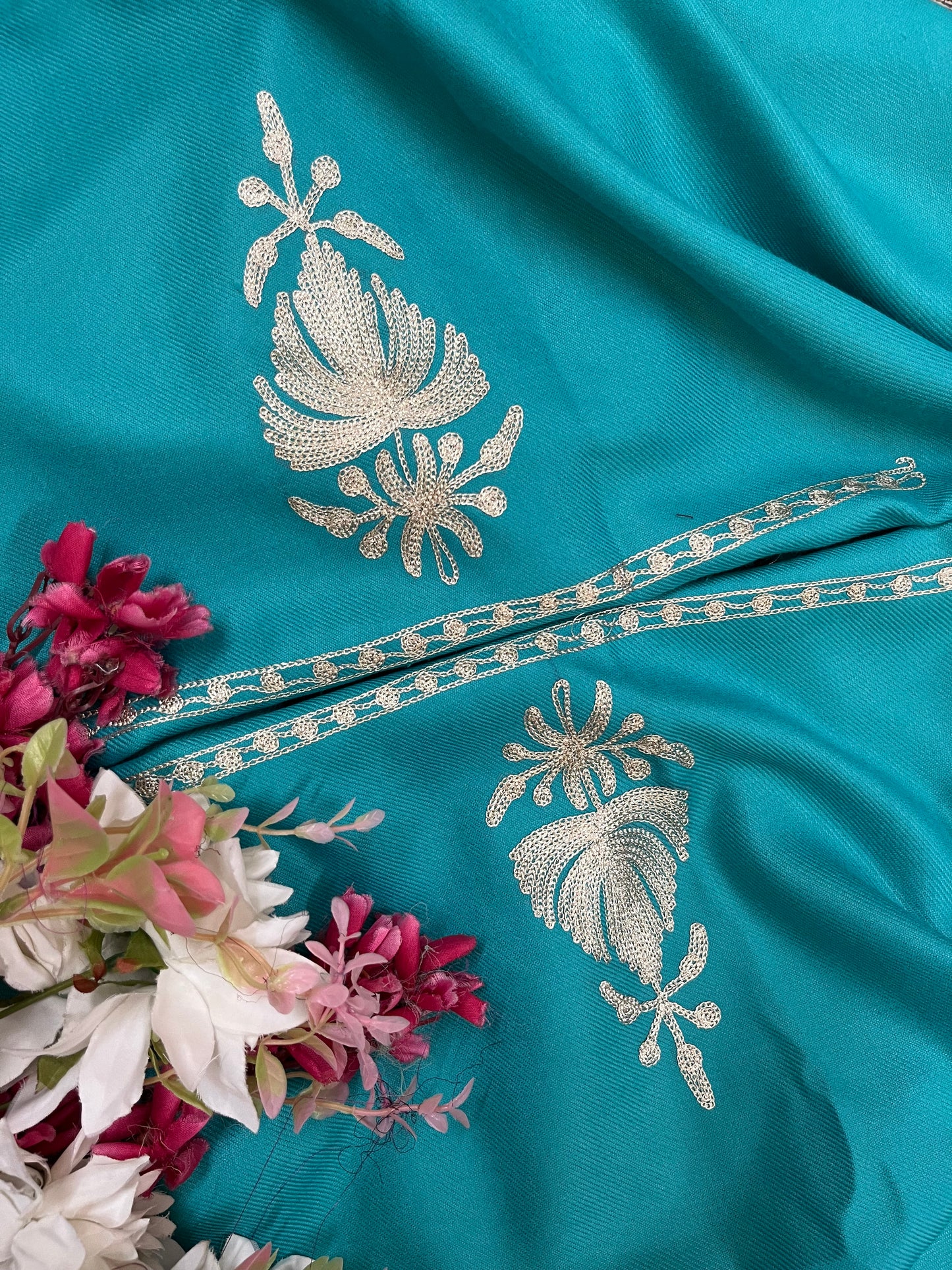 Sky Blue Tilla Embroidered 3pc Suit Stole