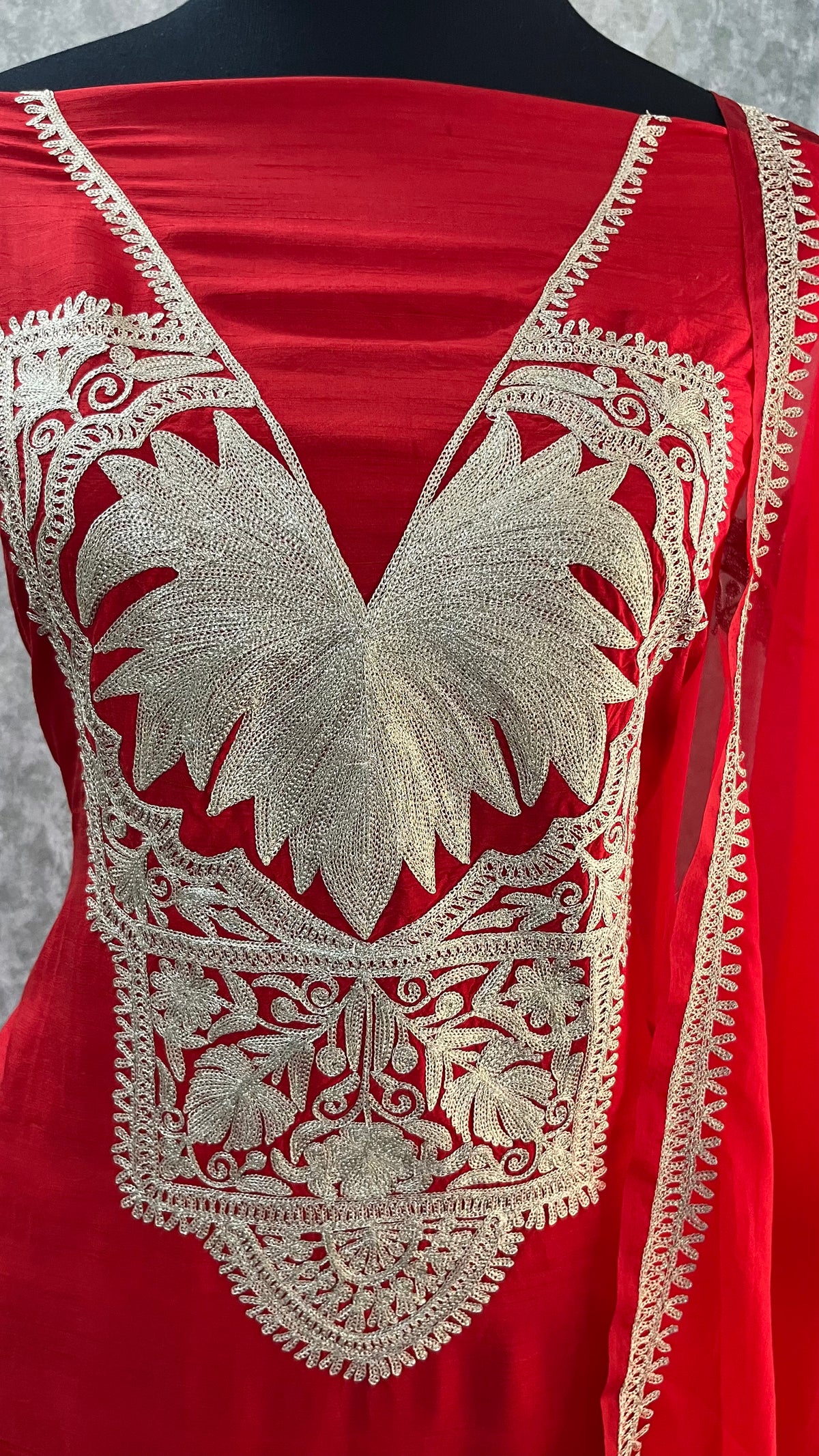 Red Silk Tilla Embroidered Suit