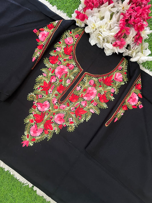 Black Woollen Aari Embroidered 2pc suit 5mtr