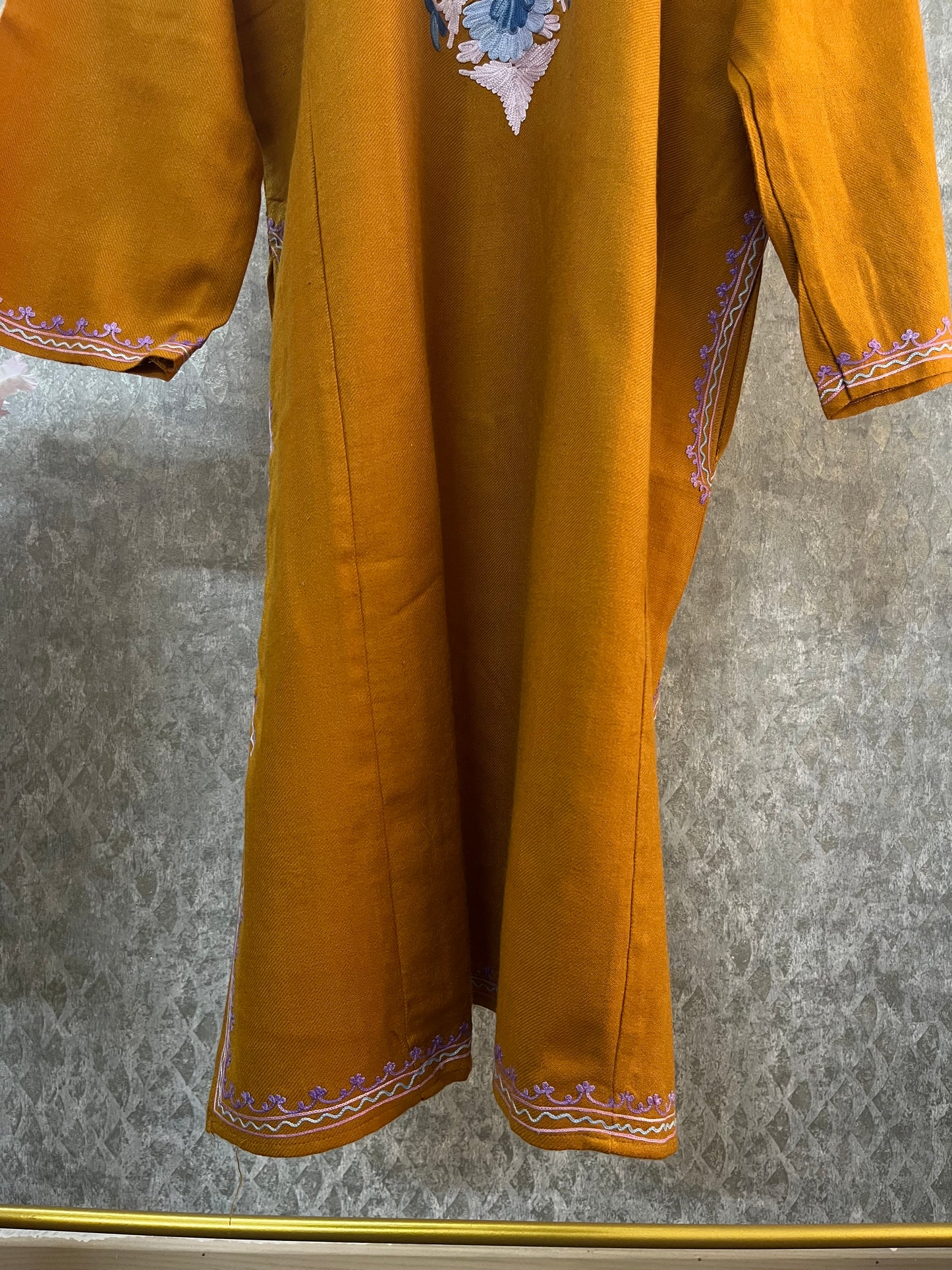 Mustard Aari Embroidered Wool Pheran