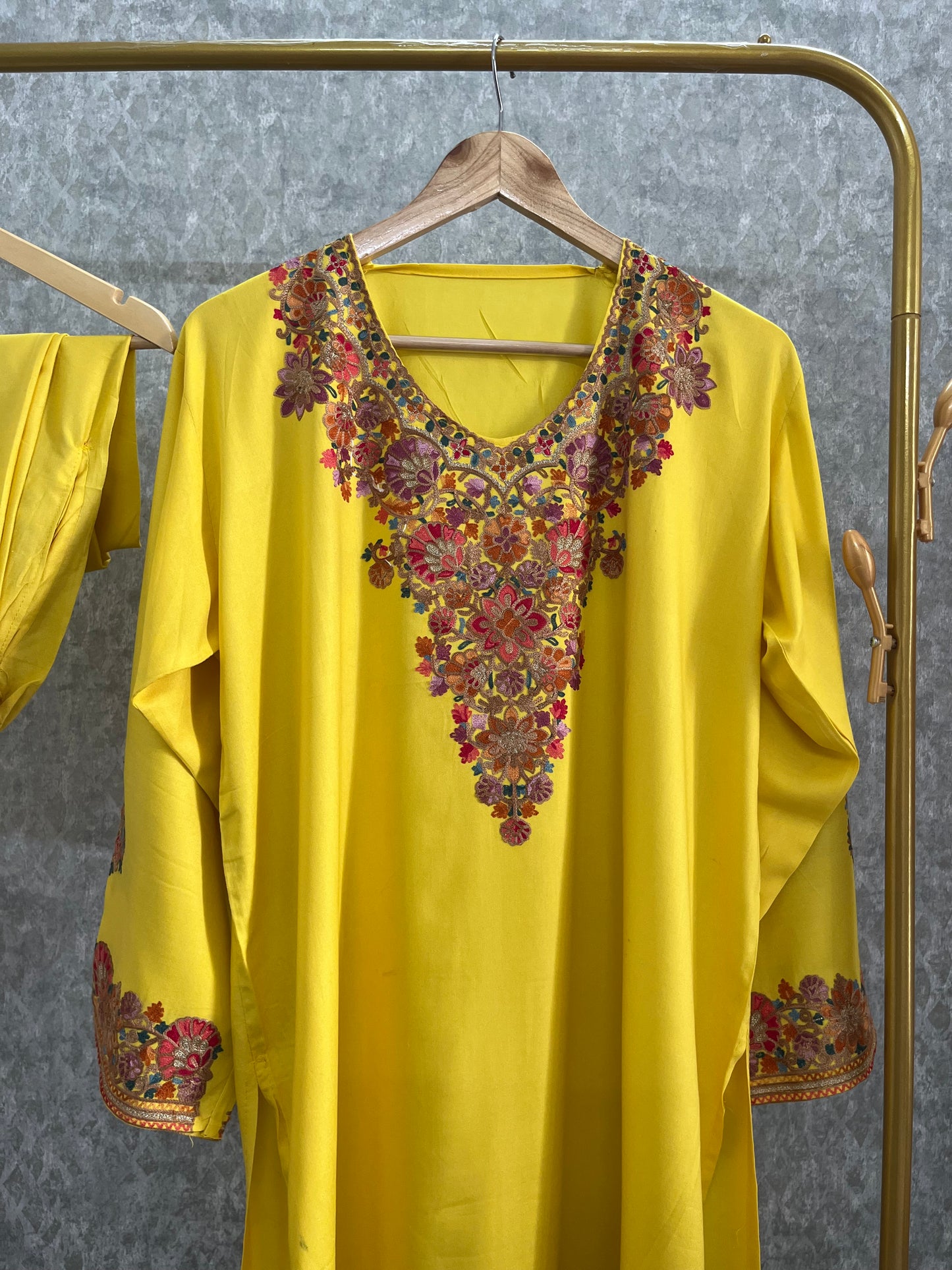Yellow Cotton Stitched Co-ord Set( 44)