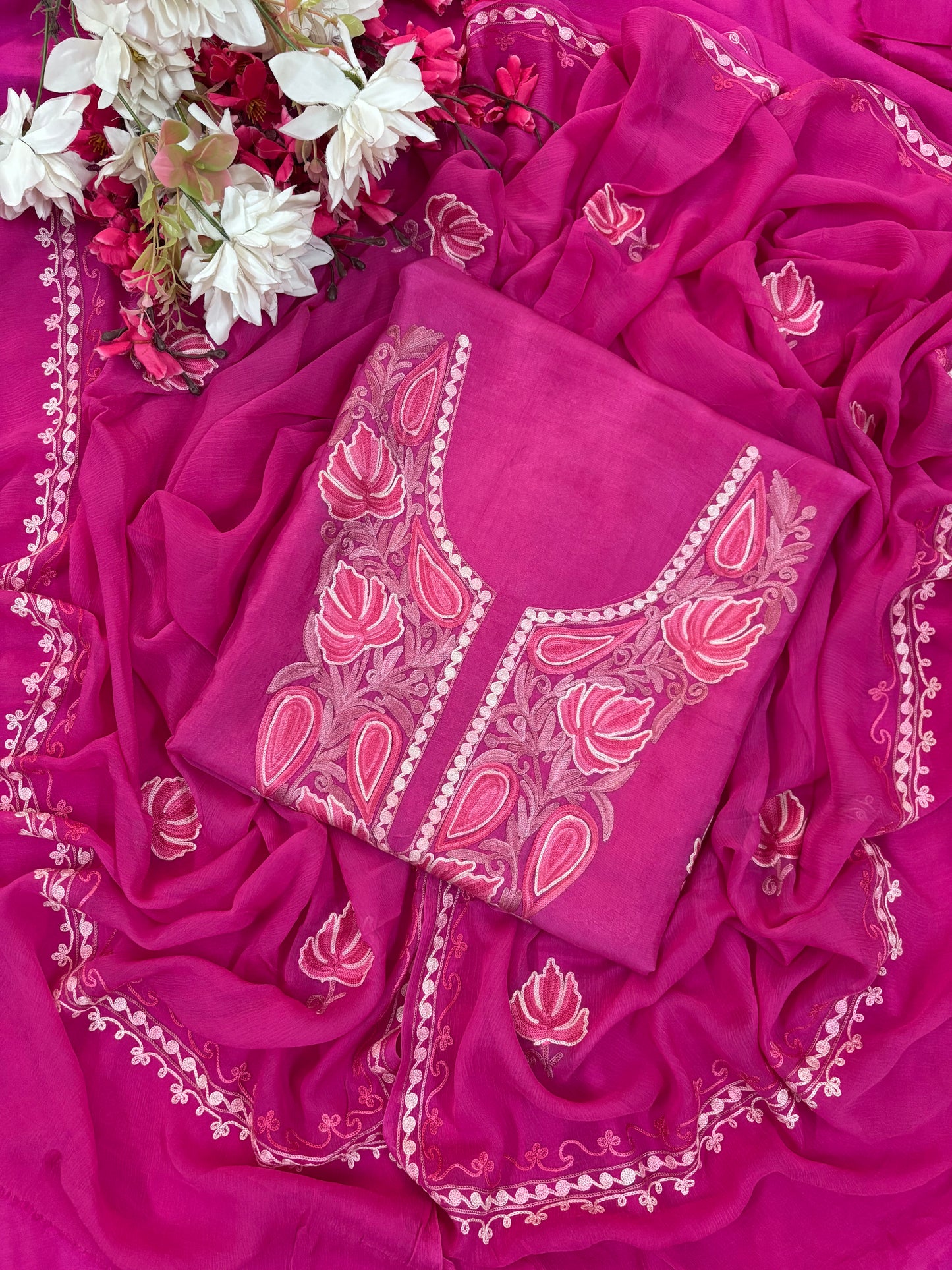 Hot Pink Opada Silk Kashmiri Suit