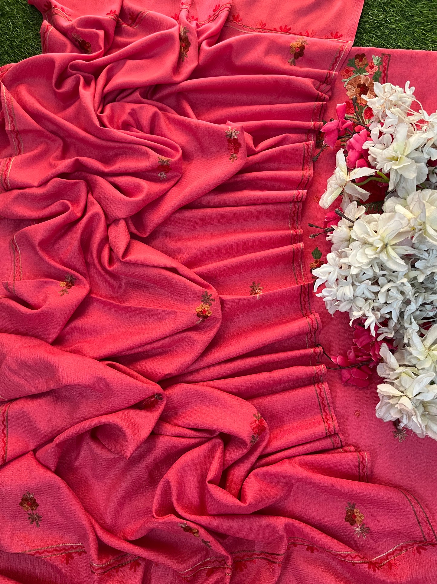 Candy Pink Woollen Aari Embroidered 3pc suit