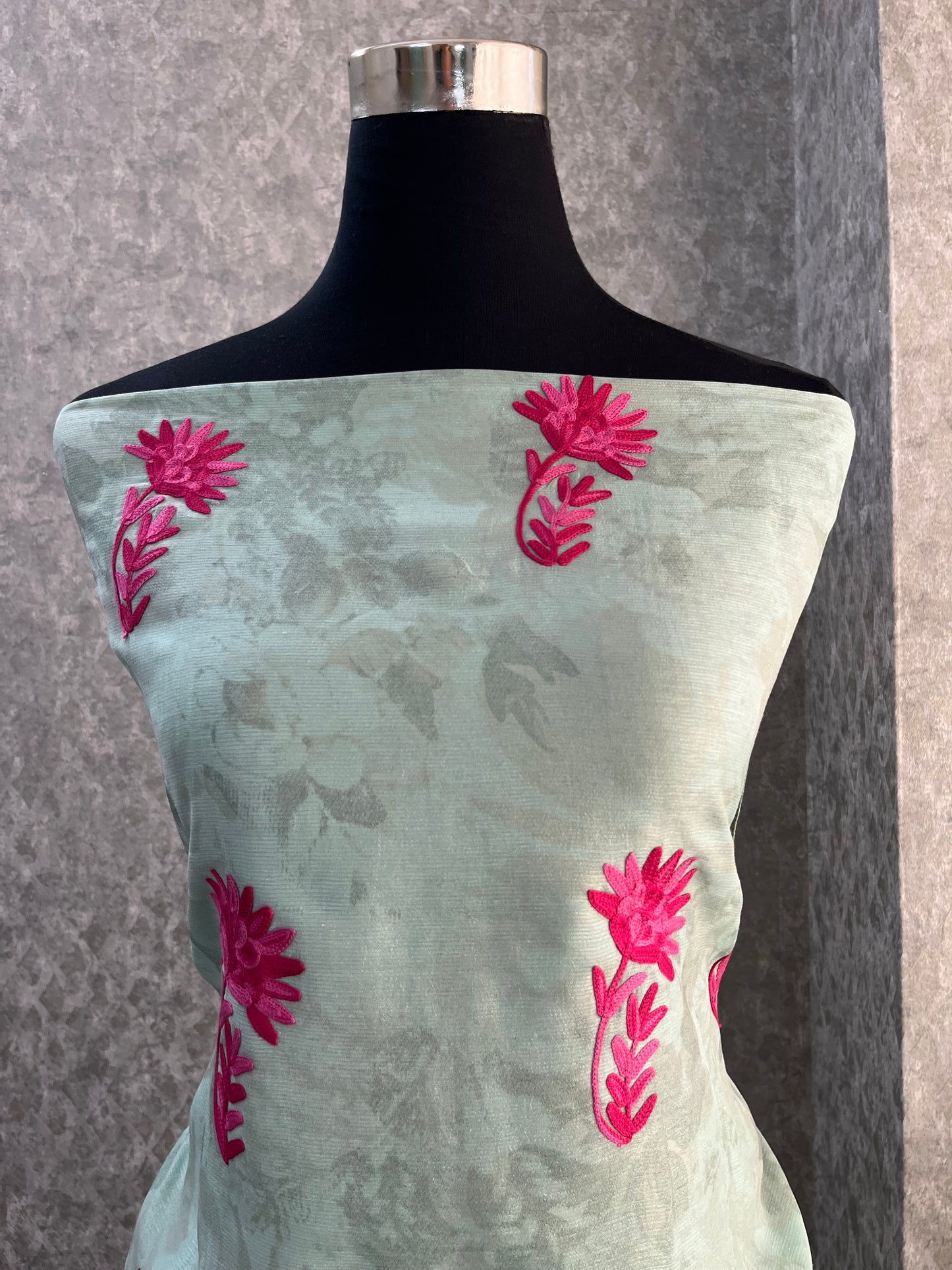 Mint Green Self Work Satin Cotton Unstitched Co-ord Set