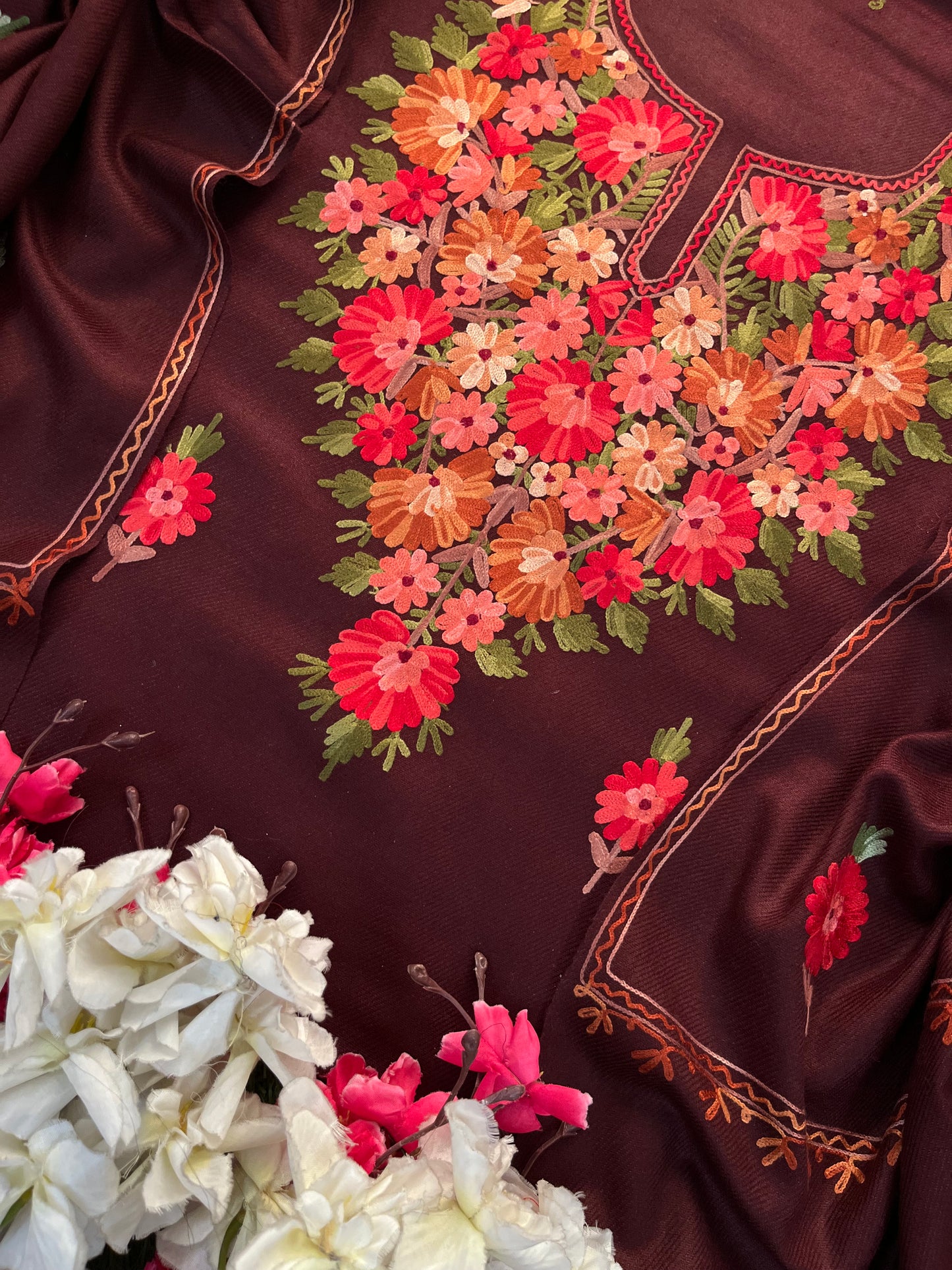 Brown Woollen Aari Embroidered 3pc suit
