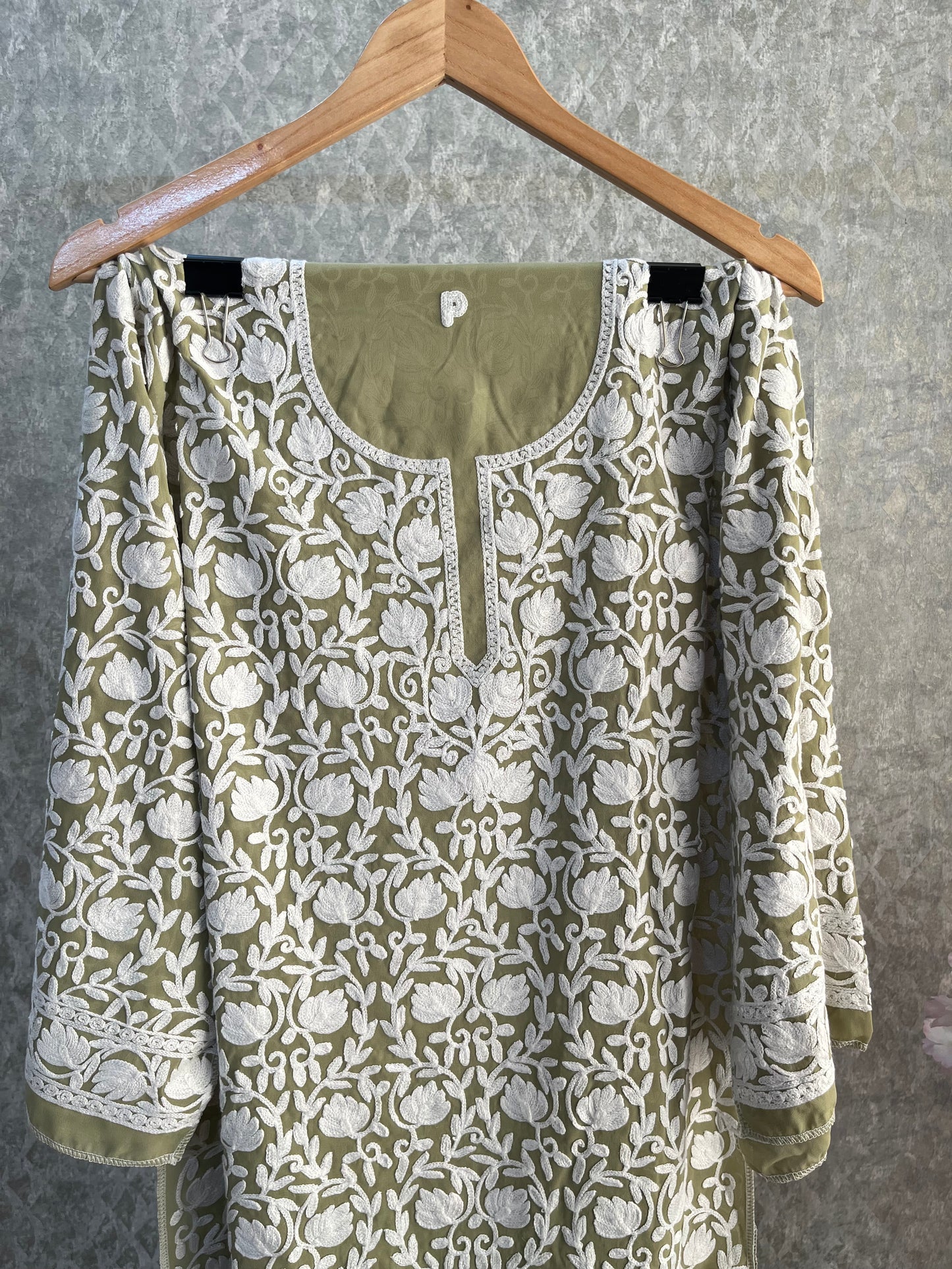 Georgette Front Back Jaal Kashmiri  Semi Stitched Kurta