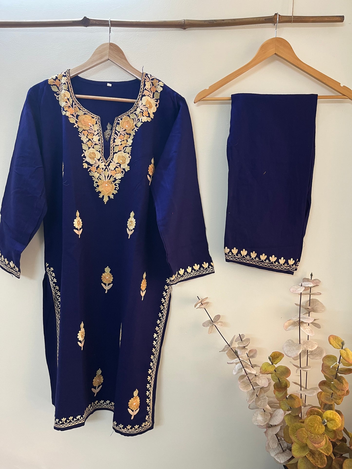 Blue Woollen Stitched Co-ord Set (XL)