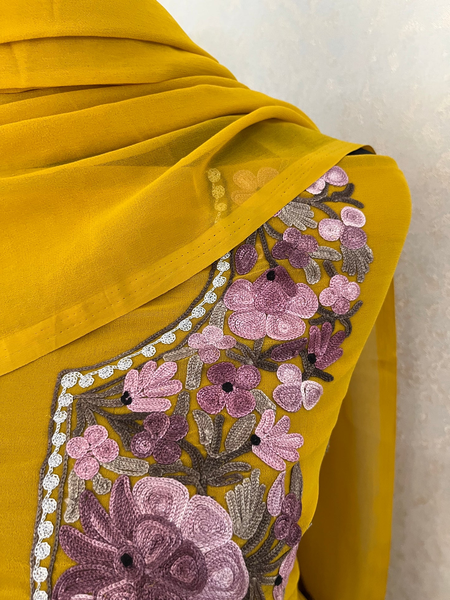 Golden Yellow Georgette 3Pc Kashmiri Suit
