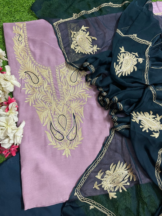 Lilac Silk Aari Tilla Fusion Suit