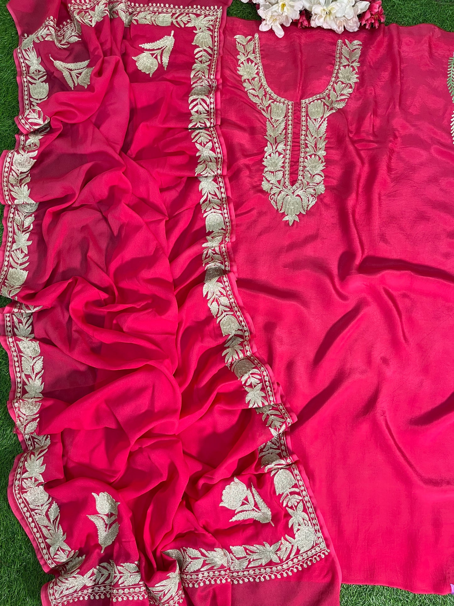 Kalaa’ Fuchsia Pink Crape Kashmiri Suit