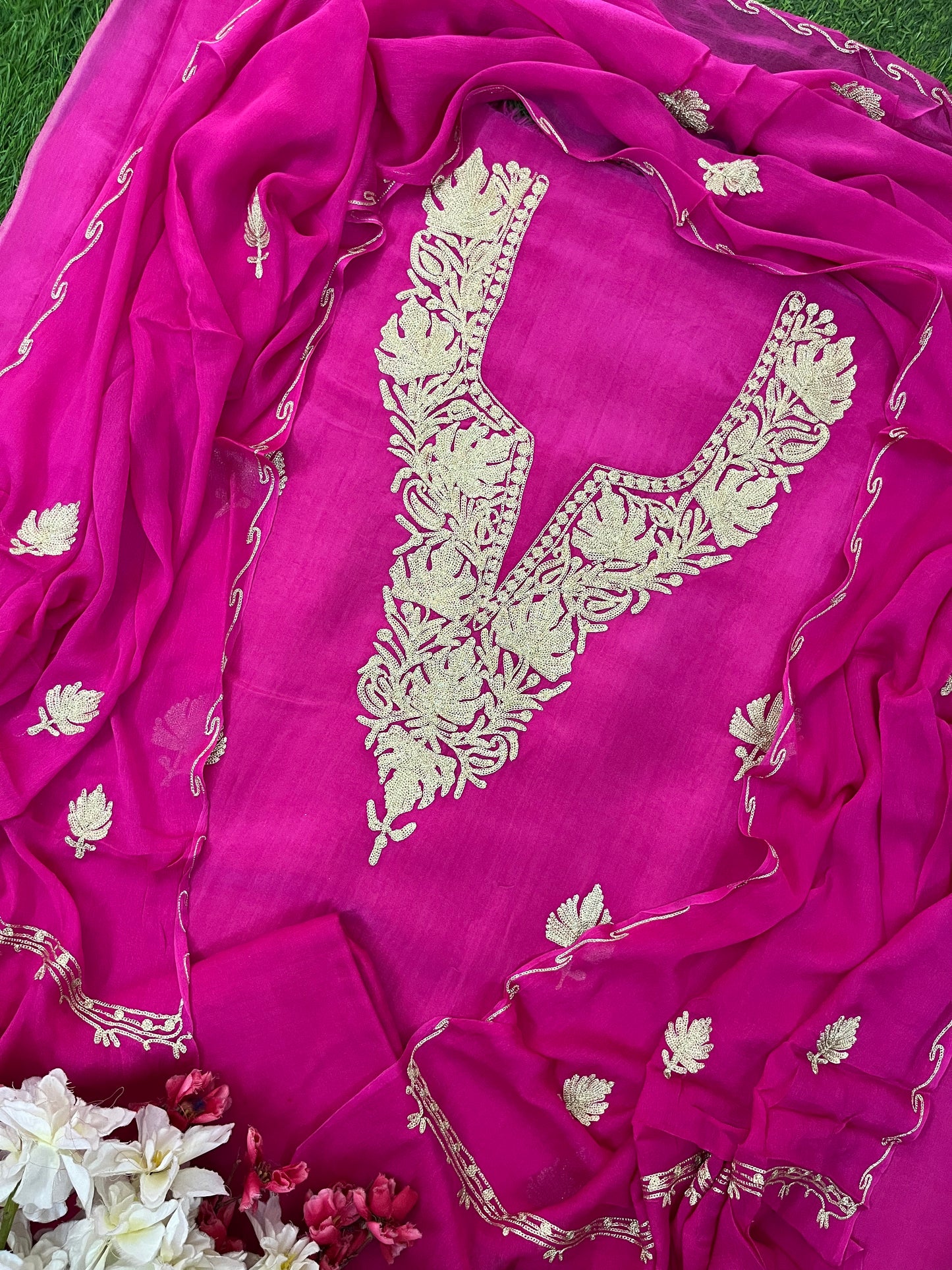 Sanam’ Hot Pink Silk Tilla Kashmiri Suit