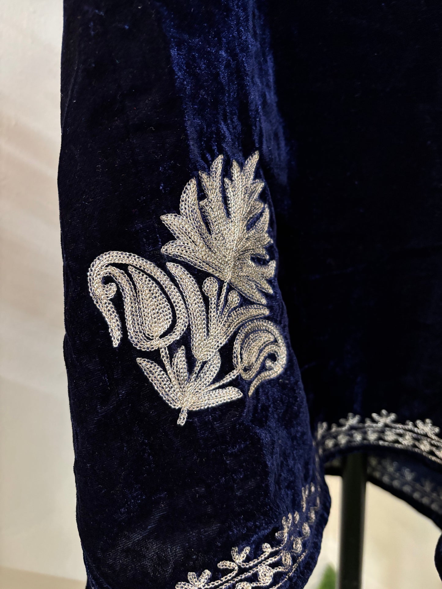 Navy Blue Tilla Embroidered Velvet Pherans