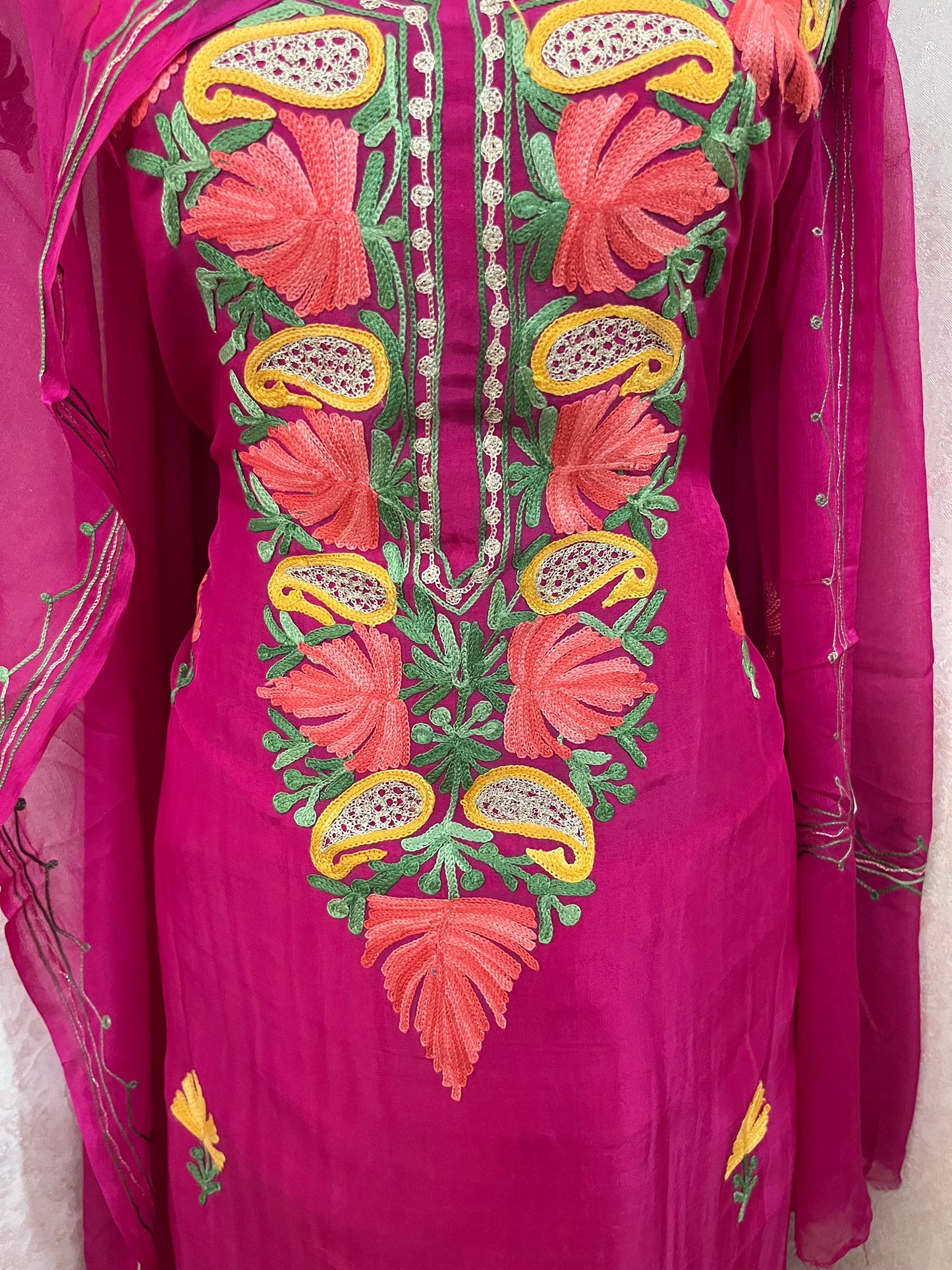 Hot Pink Opada Silk Kashmiri Suits