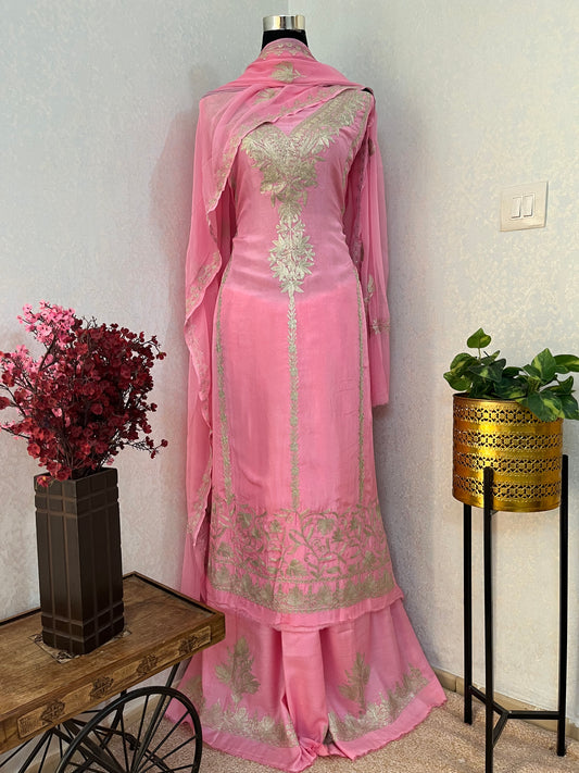 Soft Pink Tilla Kashmiri Silk Suit