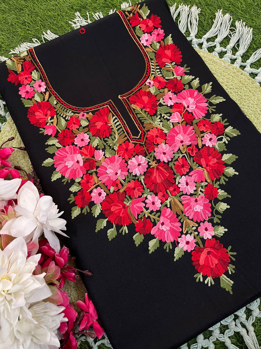 Black Woollen Aari Embroidered 3pc suit