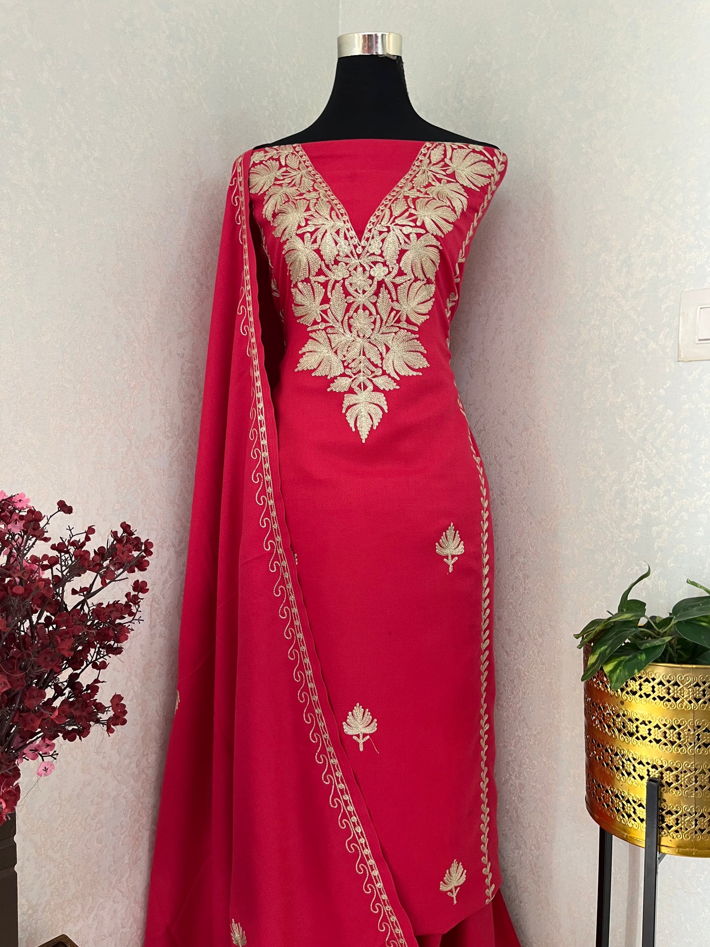 Carrot Pink Tilla Embroidered 3pc Suit Stole