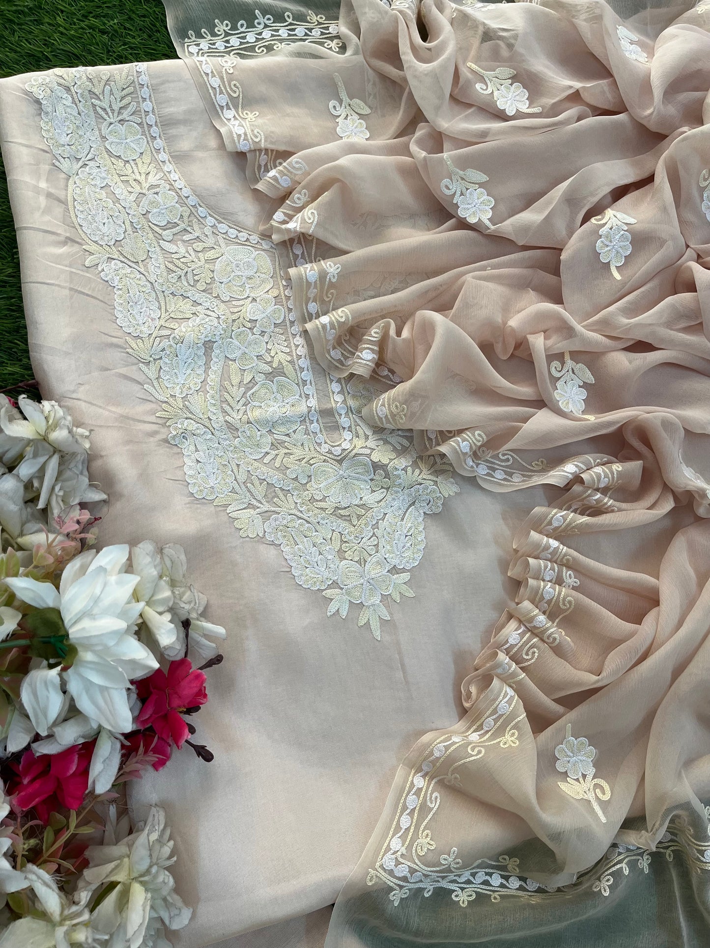 Ivory Opada Silk Kashmiri Suit