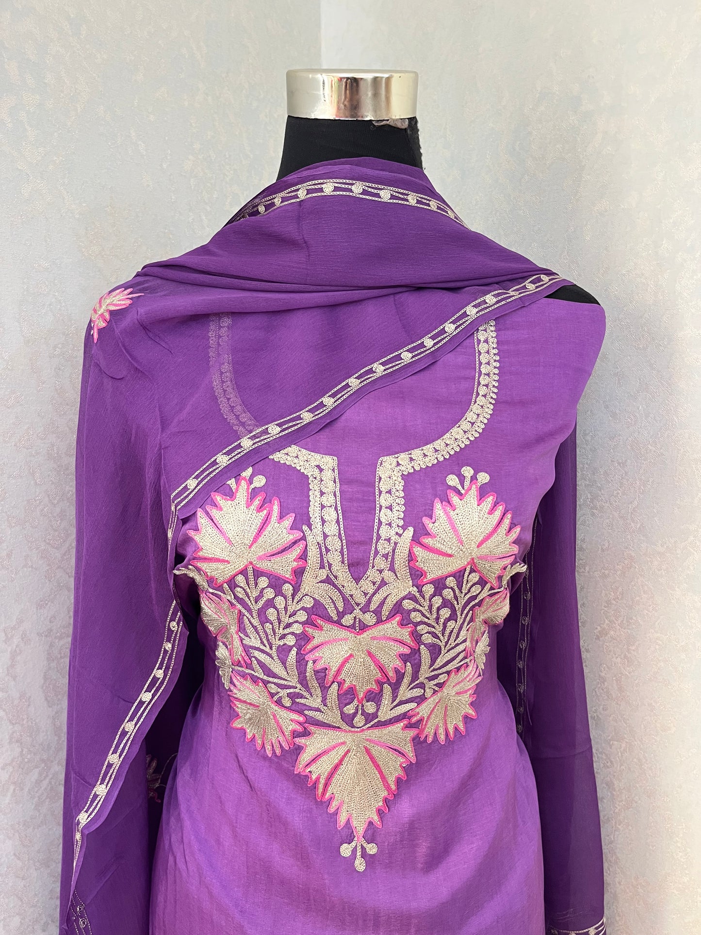 Lilac Silk Tilla Kashmiri Suit