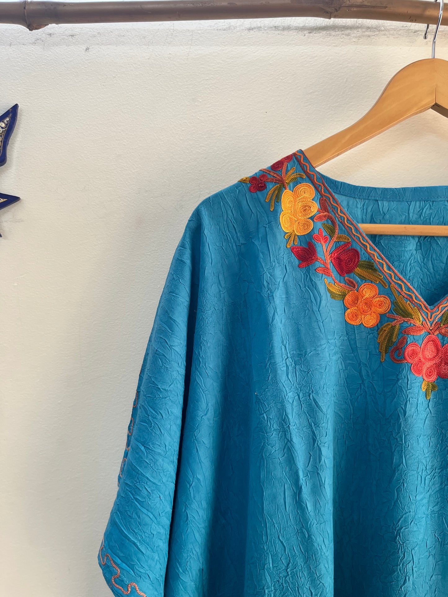 Crush Cotton Sky Blue Aari embroidered Kaftan