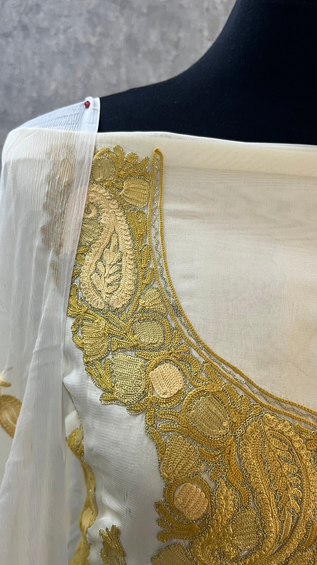 Ivory Pure Organza Cut Work Kashmiri Suit