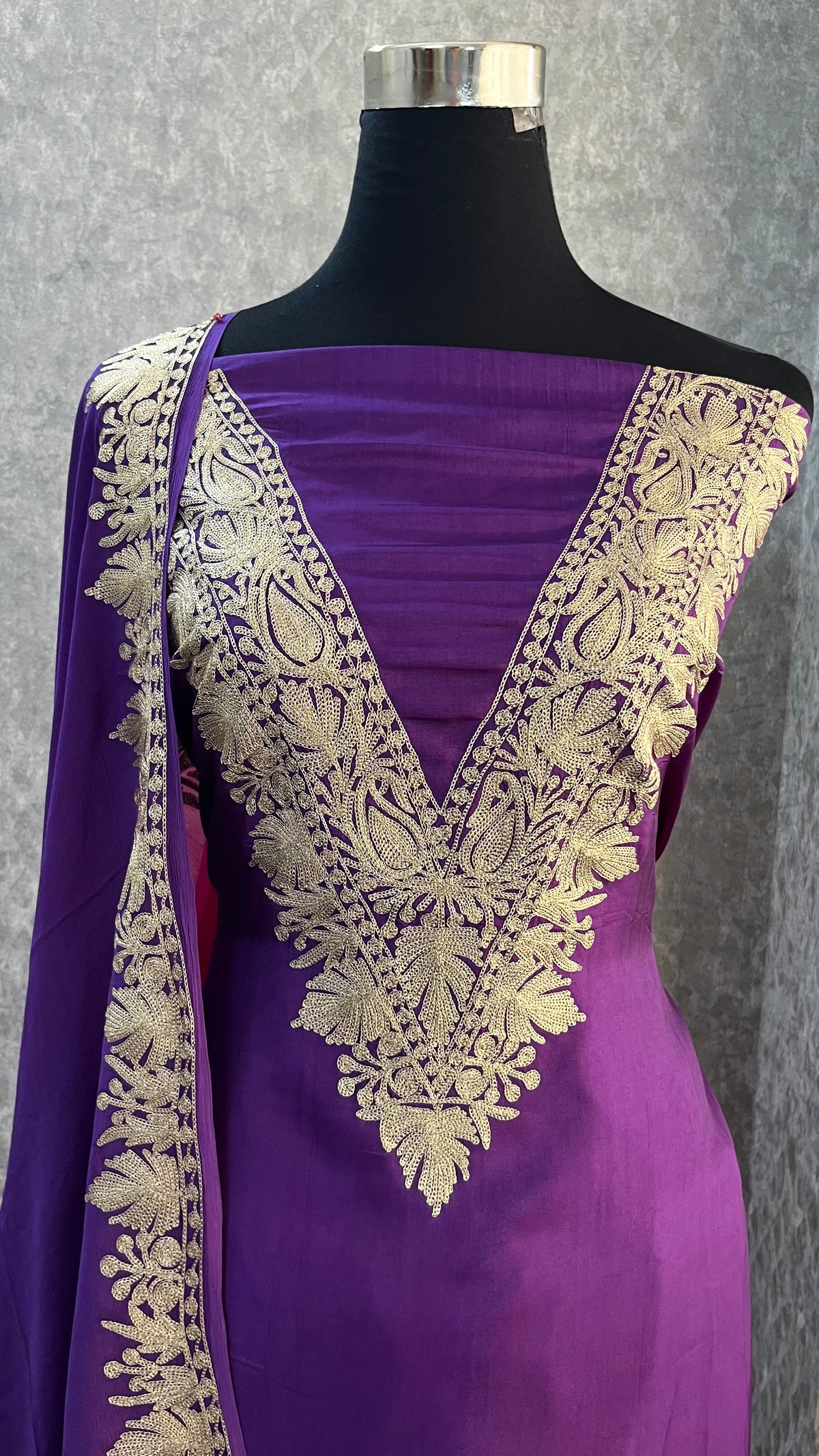 Purple Sanam Silk Kashmiri Suit