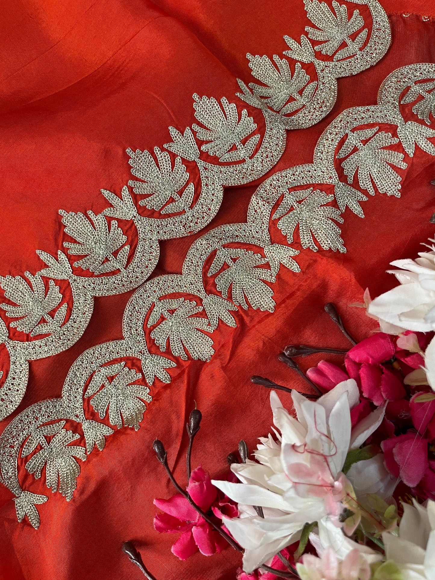 Orange Sanam’ Silk Tilla Kashmiri Suit