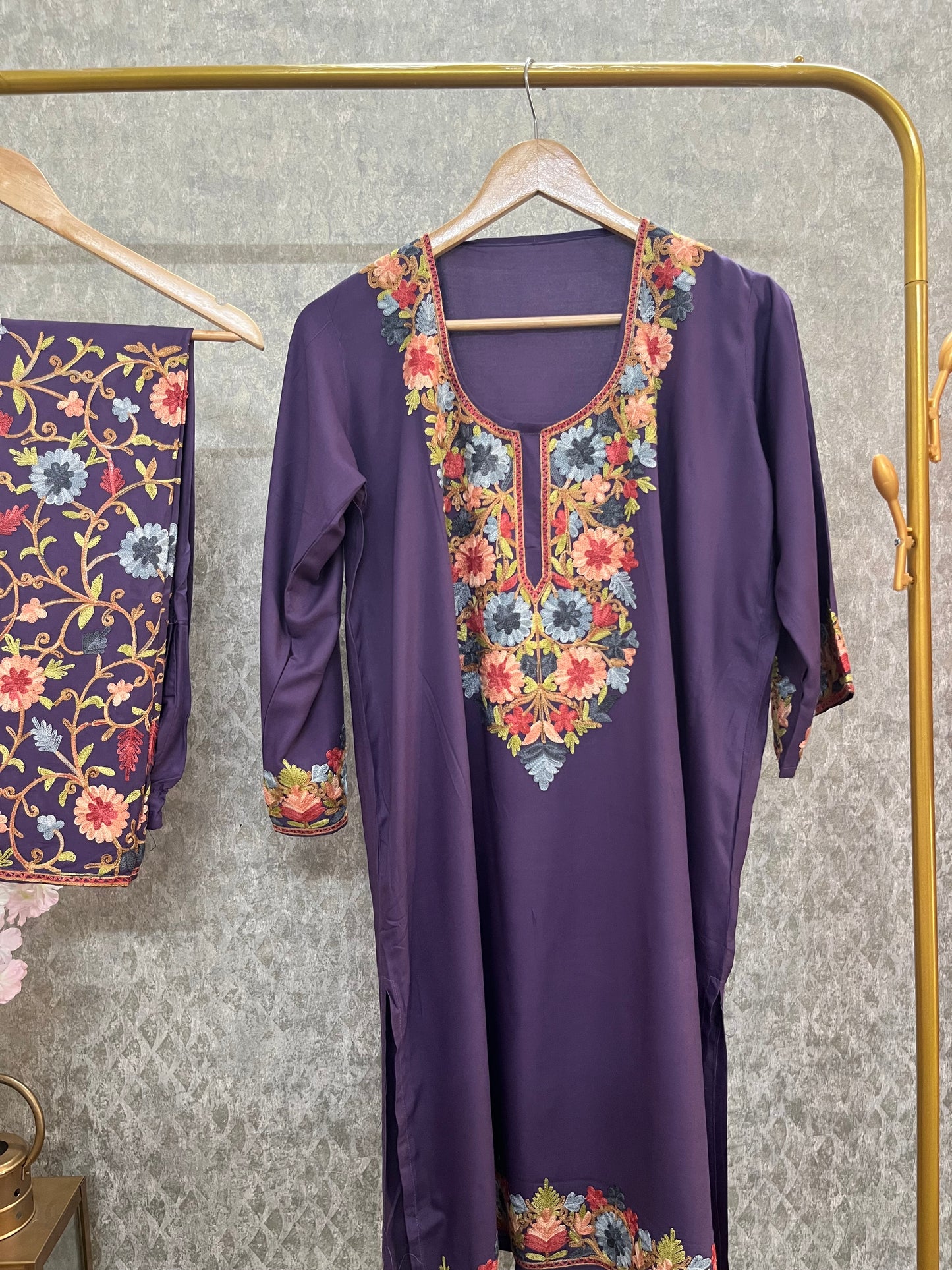 Purple Cotton Stitched Co-ord Set(42)