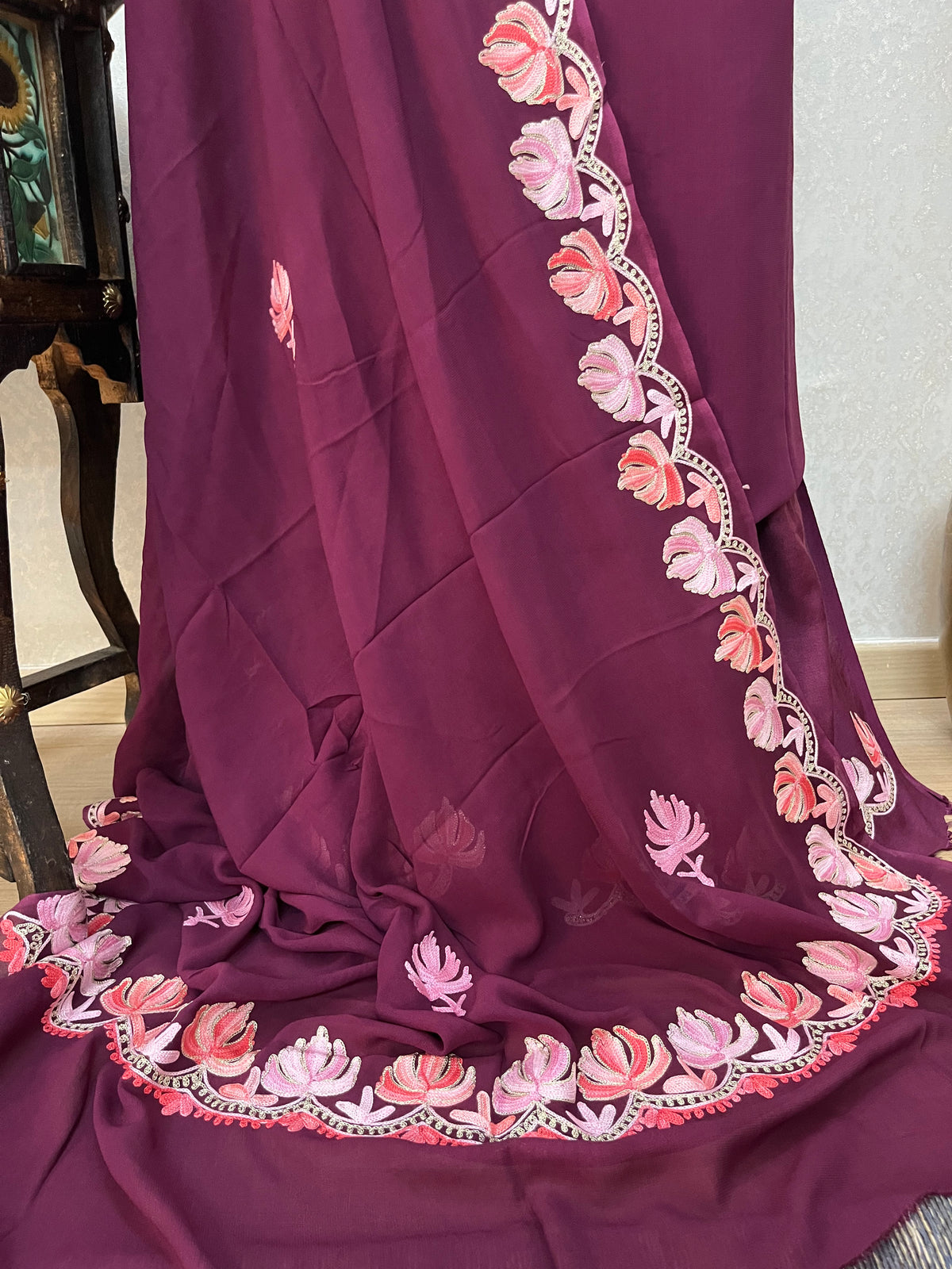 Wine Pure Georgette Kashmiri Suit