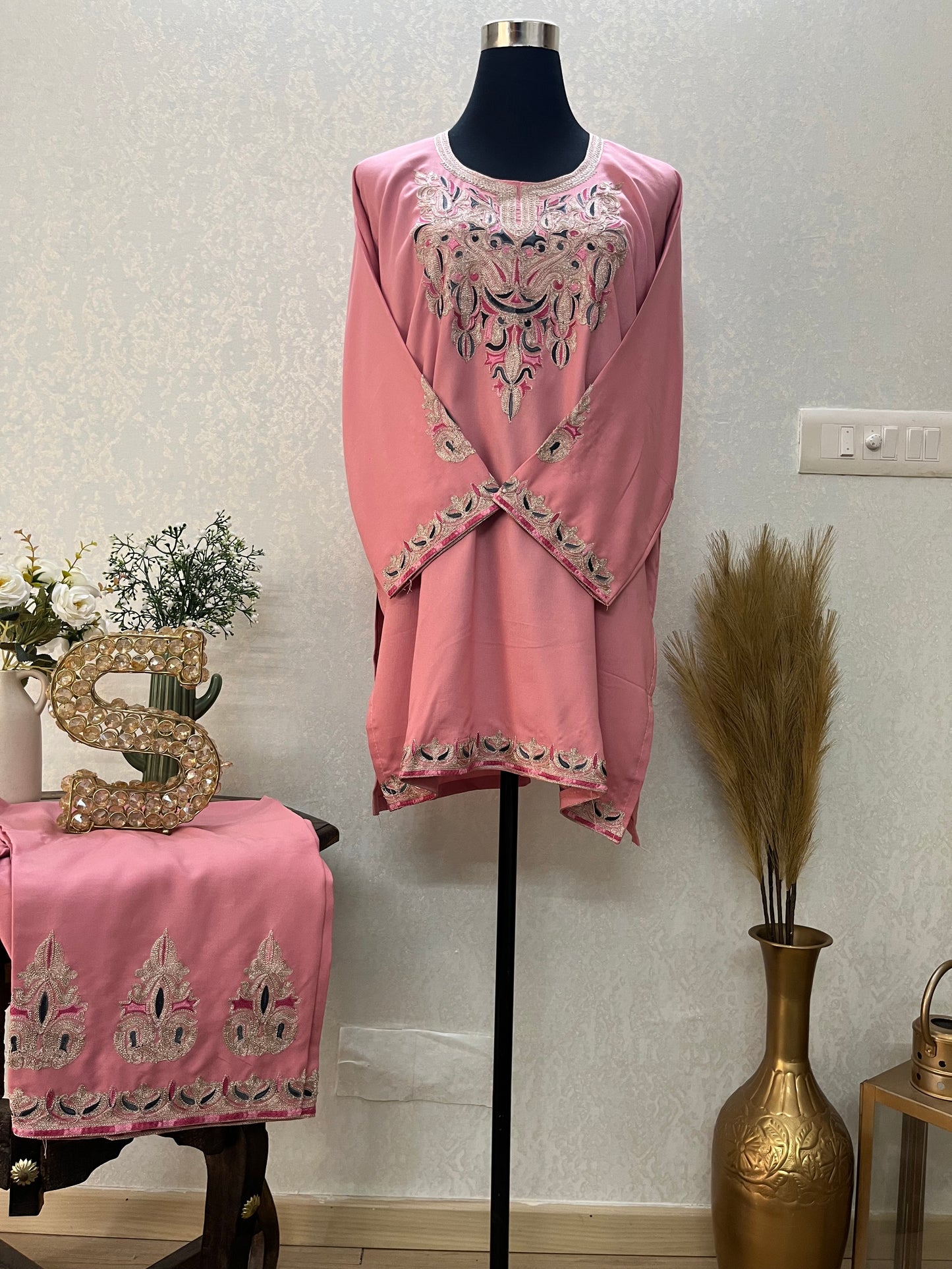 Pink Cotton Stitched Co-ord Set( 42)