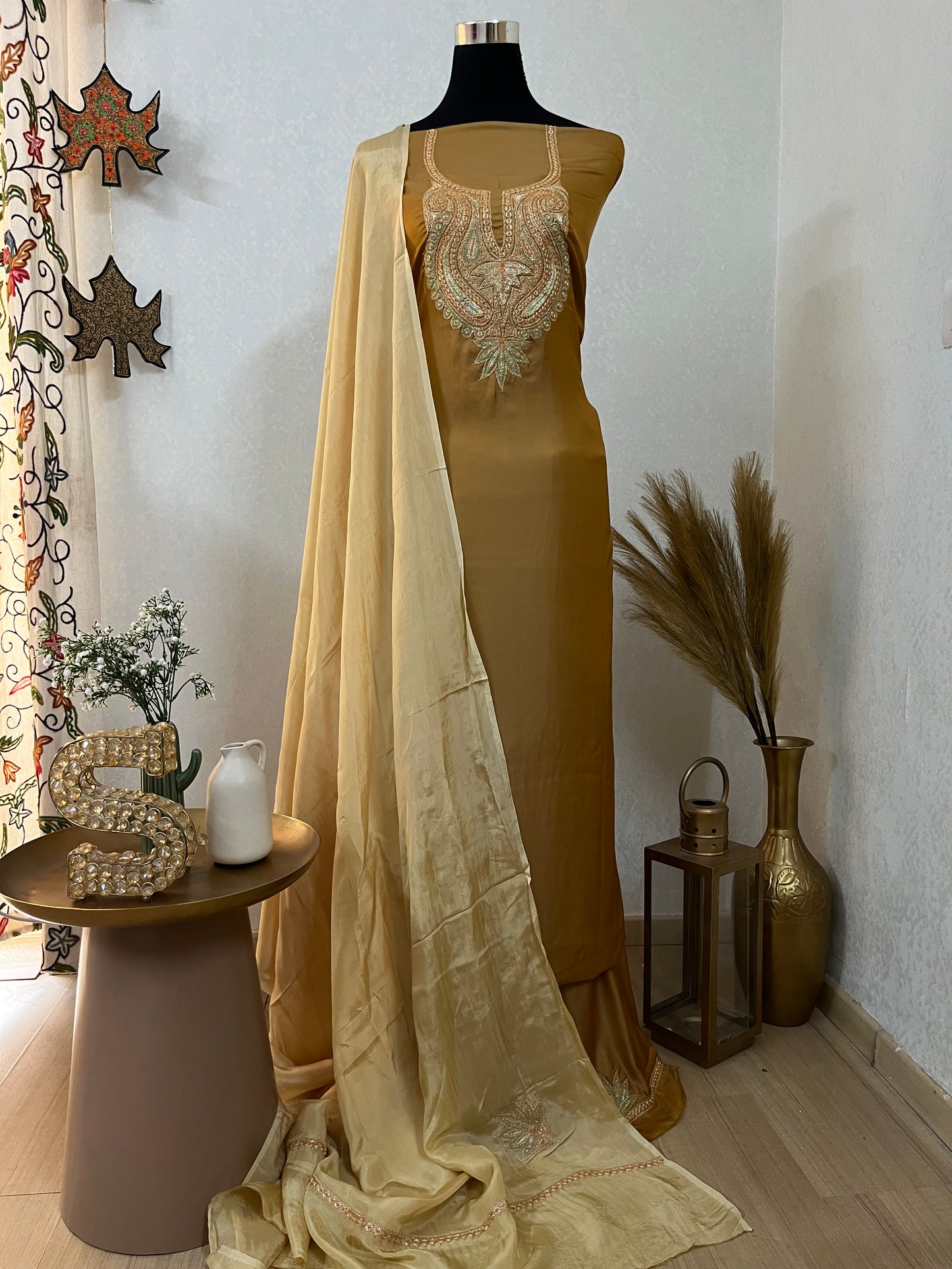 Golden Silk Puff Tilla Embroidered Suit