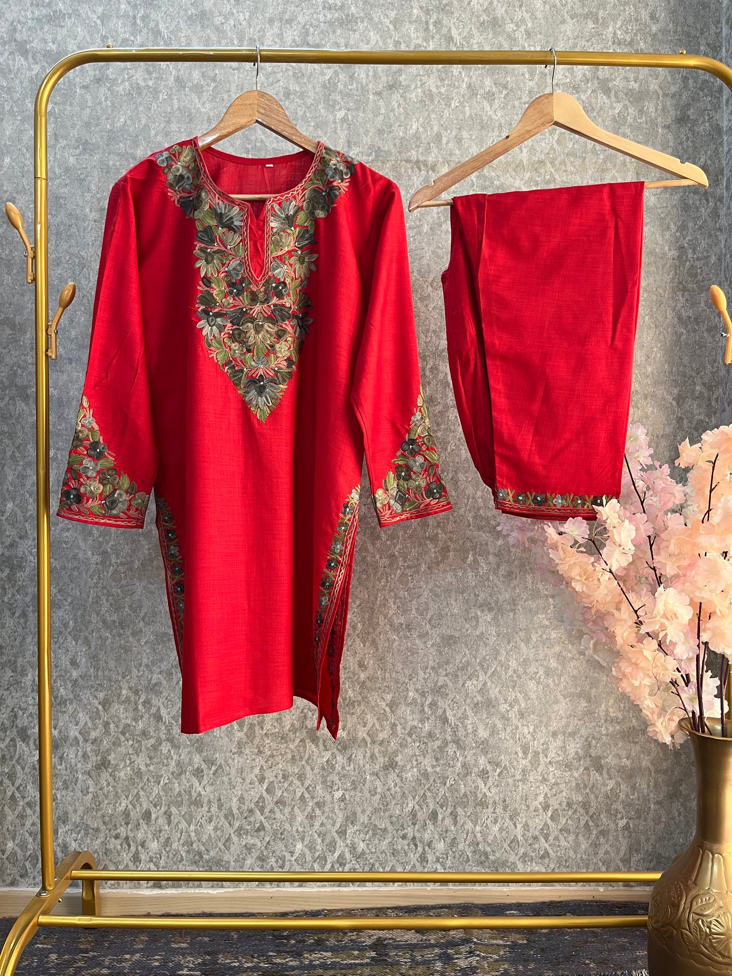 Red Cotton Stitched Co-ord Set (44)