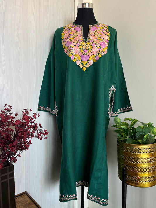 Jade Green Aari Embroidered Wool Pheran