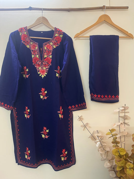 Navy Blue Woollen Stitched Co-ord Set (L)