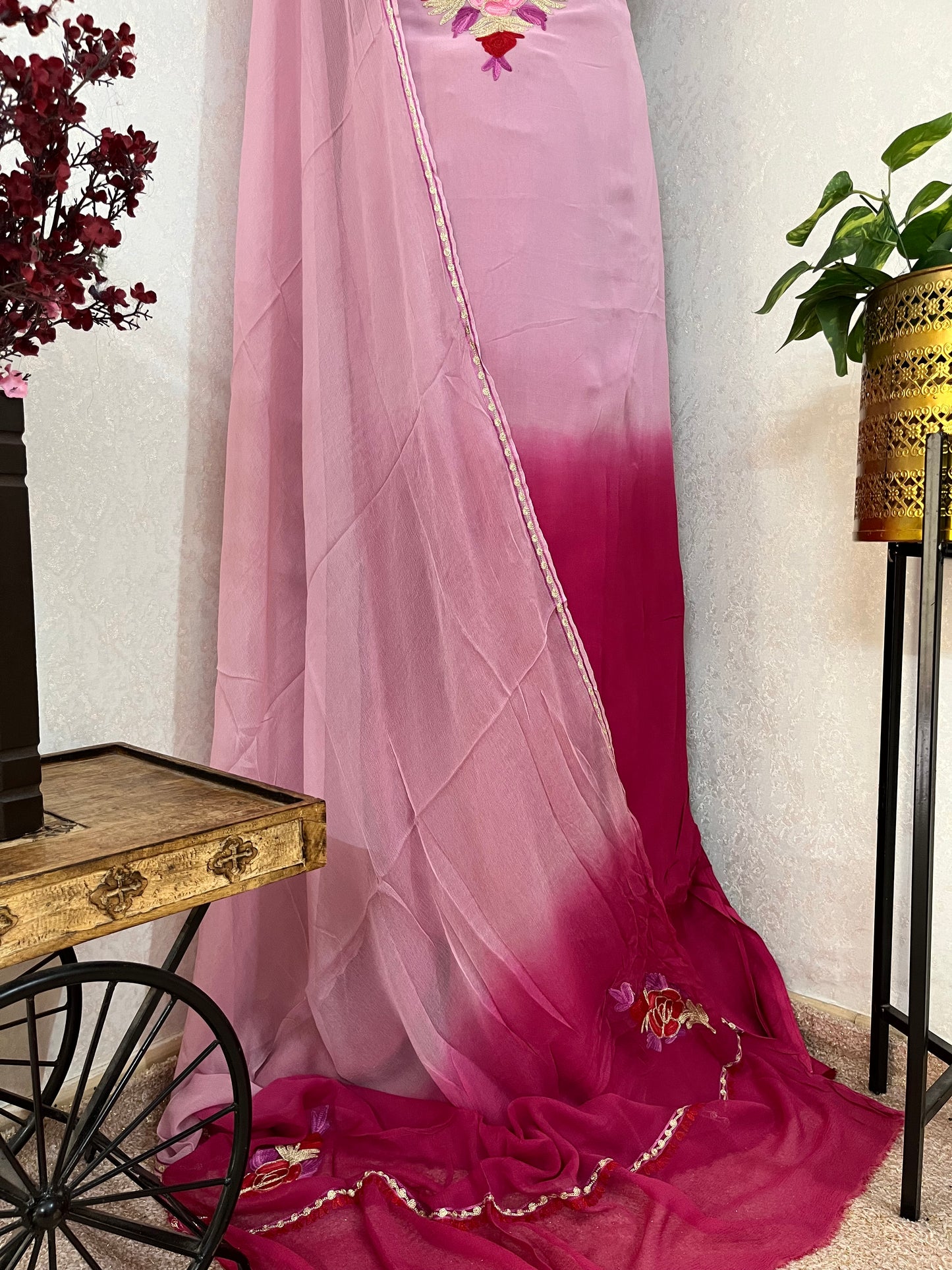 Baby Pink Pure Georgette Double Shade Kashmiri Suit