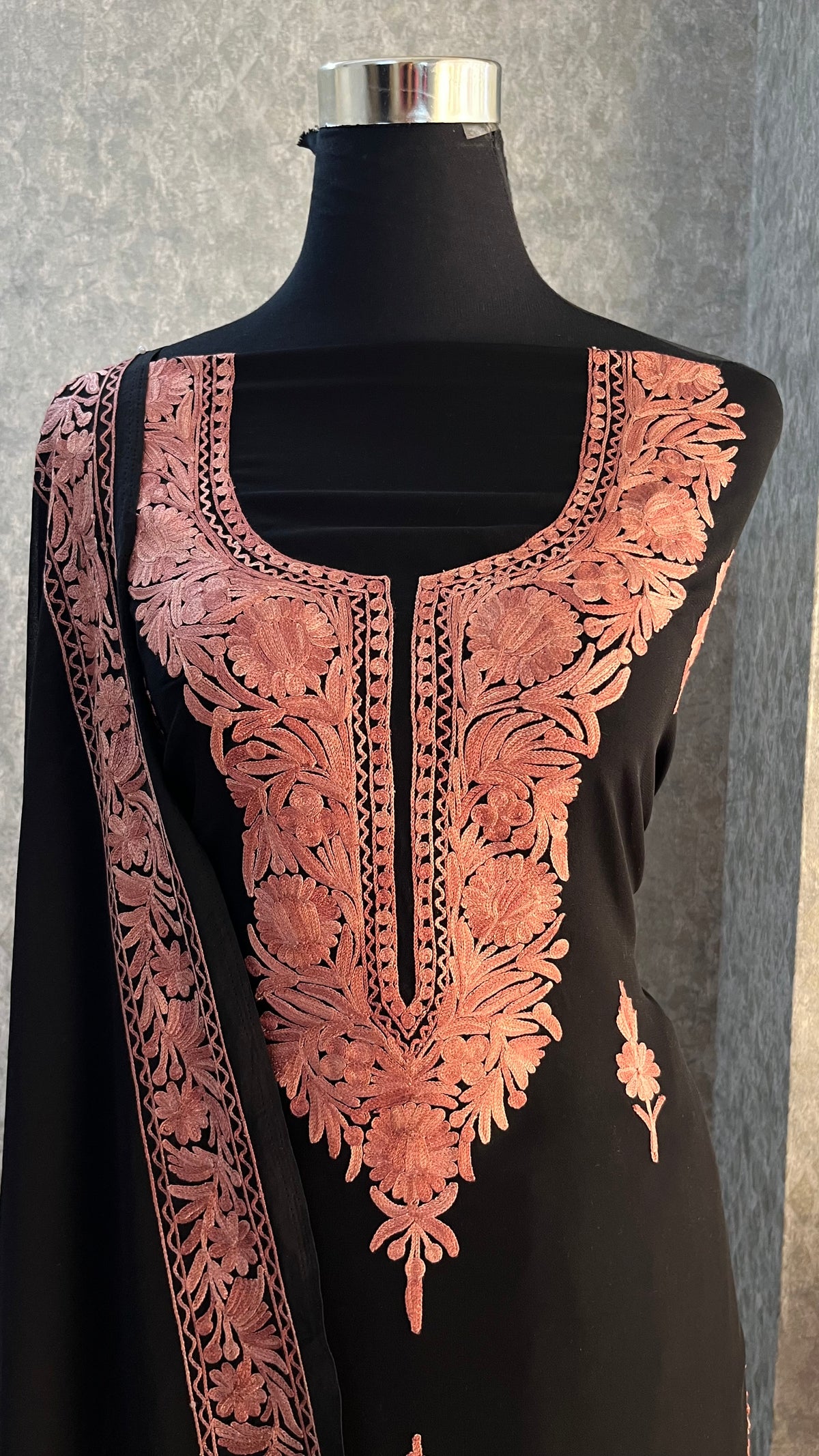Georgette Black 3 Pc Kashmiri Suit
