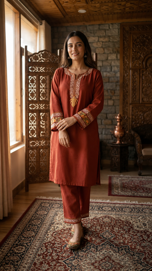 Rust Cotton Embroidered Co-ord Set(40)