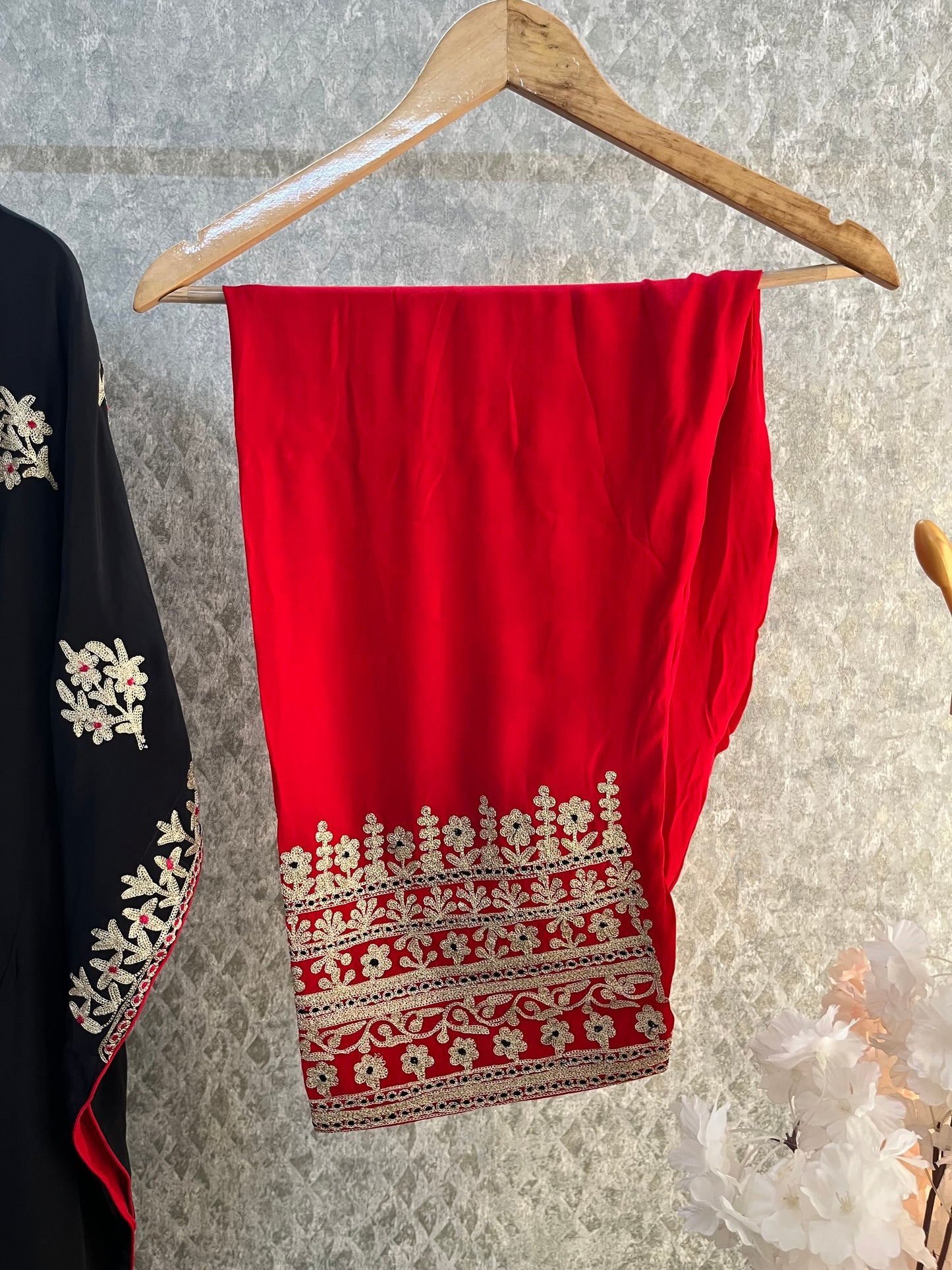 Black Crape Kashmiri Kaftan Set size (44)