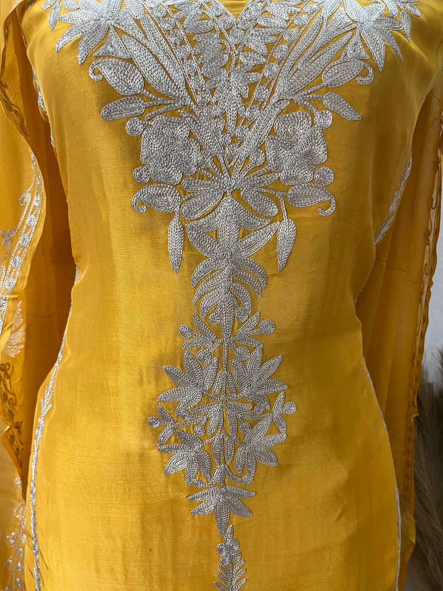 Yellow Sanam’ Tilla Kashmiri Silk Suit