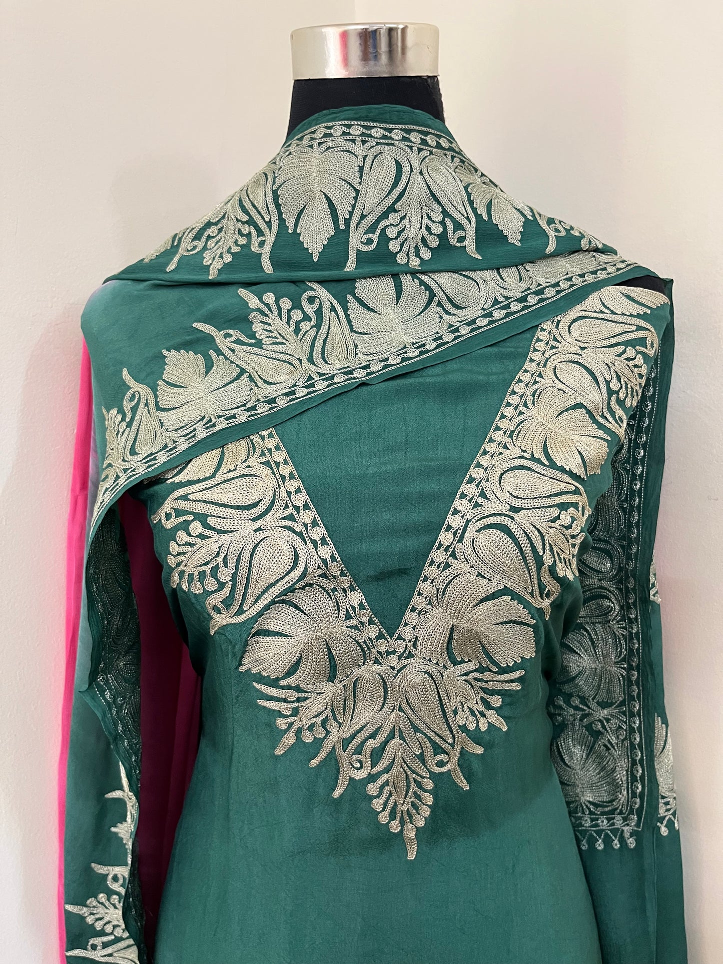 Sanam Green Silk Kashmiri Suit