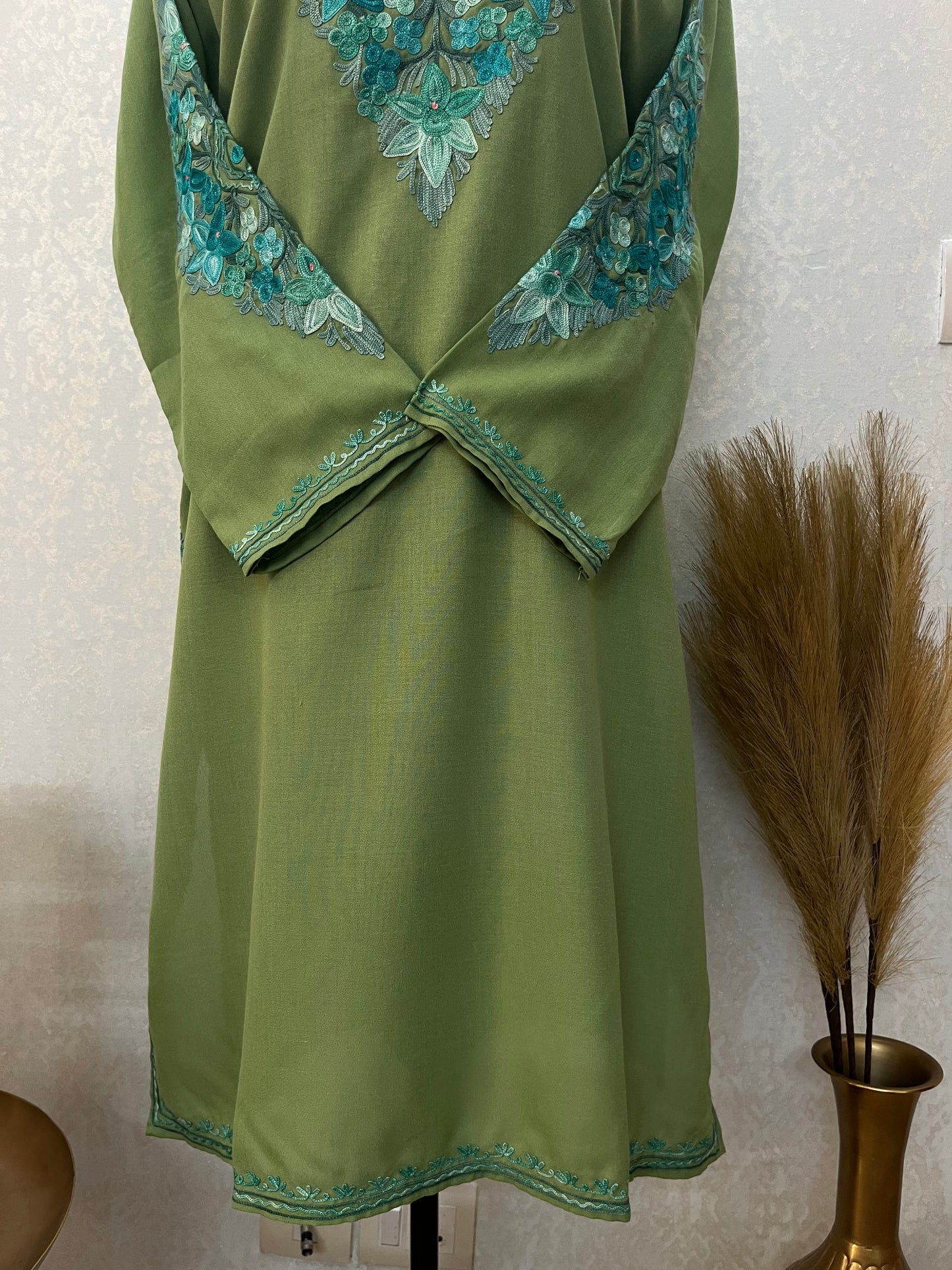 Green Cotton Aari Work Kurta