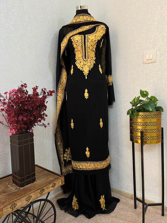 Georgette Black 3 Pc Aari Embroidered Suit Set
