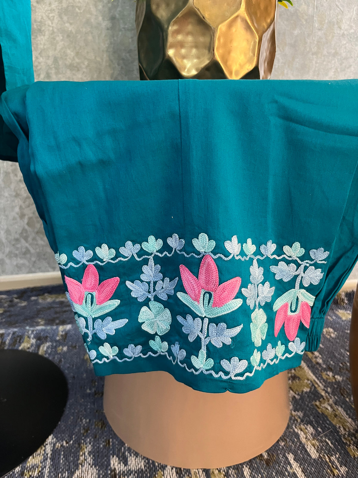 Blue Cotton Front Jaal Pheran Set  Size(44)
