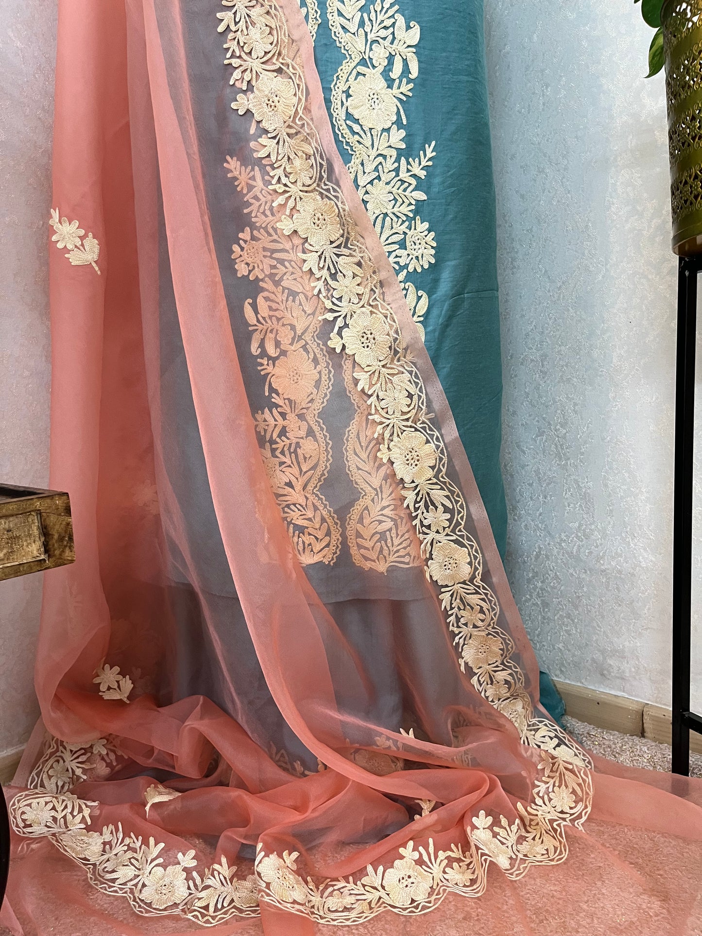 Soft Blue Chanderi Silk Kashmiri Suit