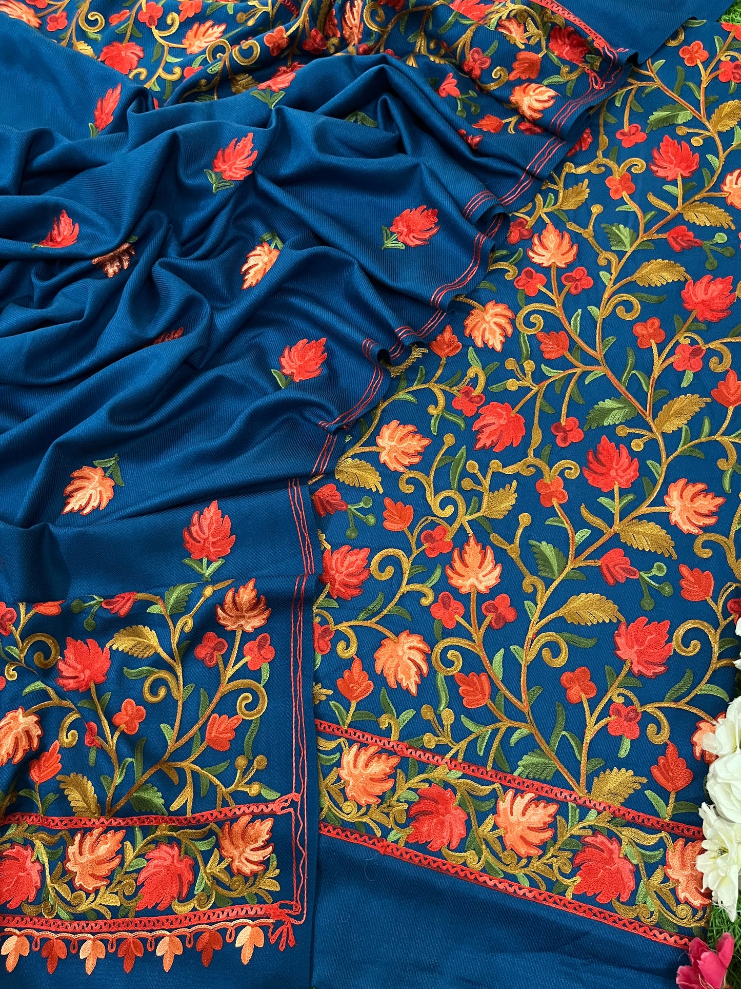 Peacock  Blue Woollen Kashmiri Suit (3pc)