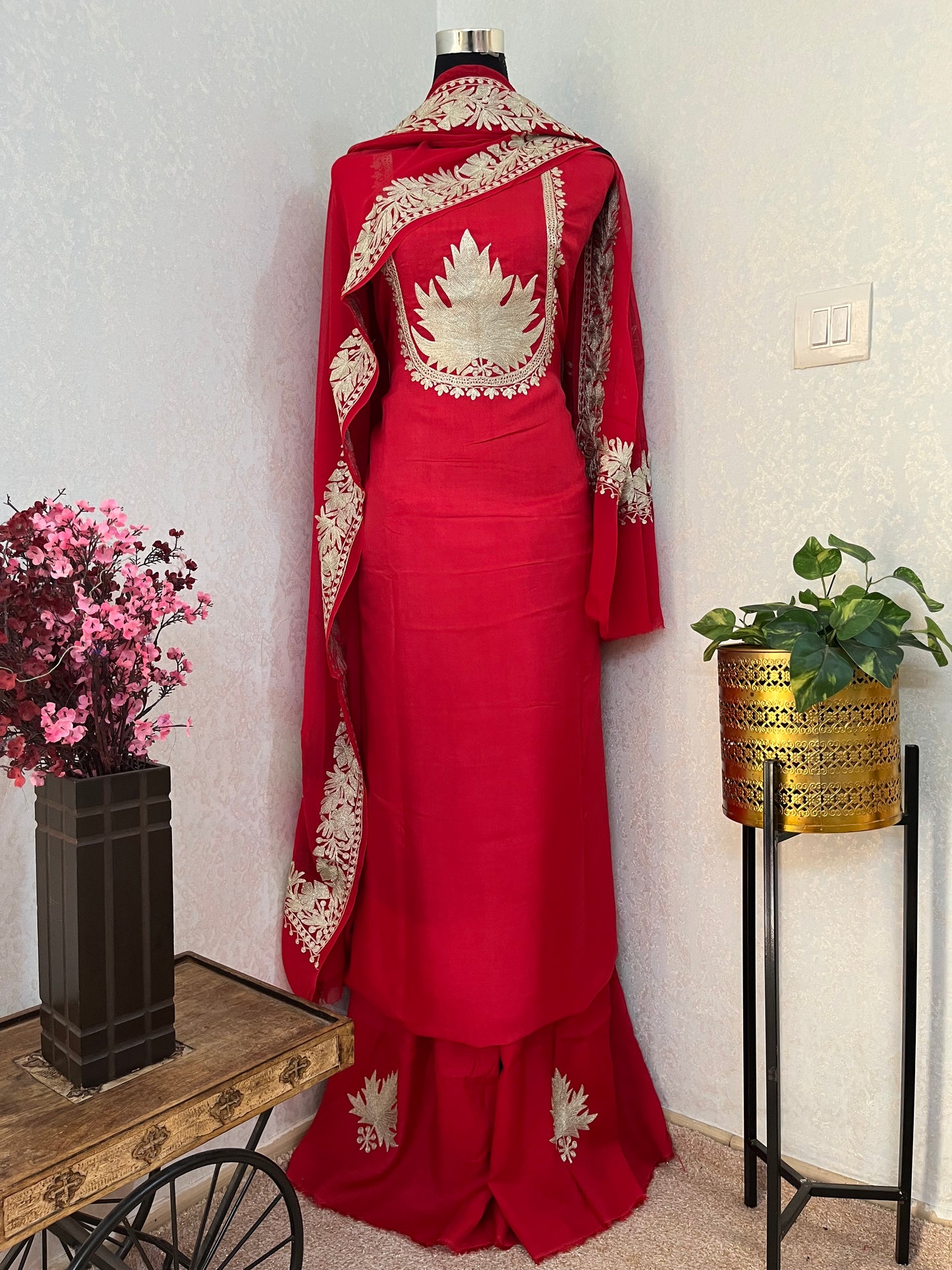 Red Sanam’ Tilla Kashmiri Silk Suit