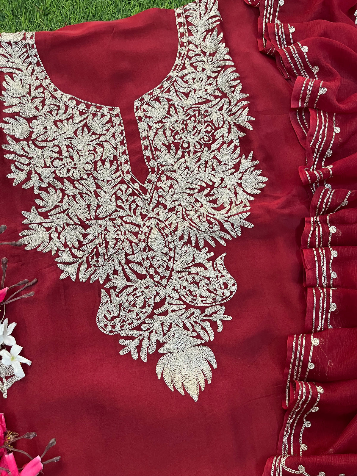 Maroon Silk Tilla Kashmiri Suit